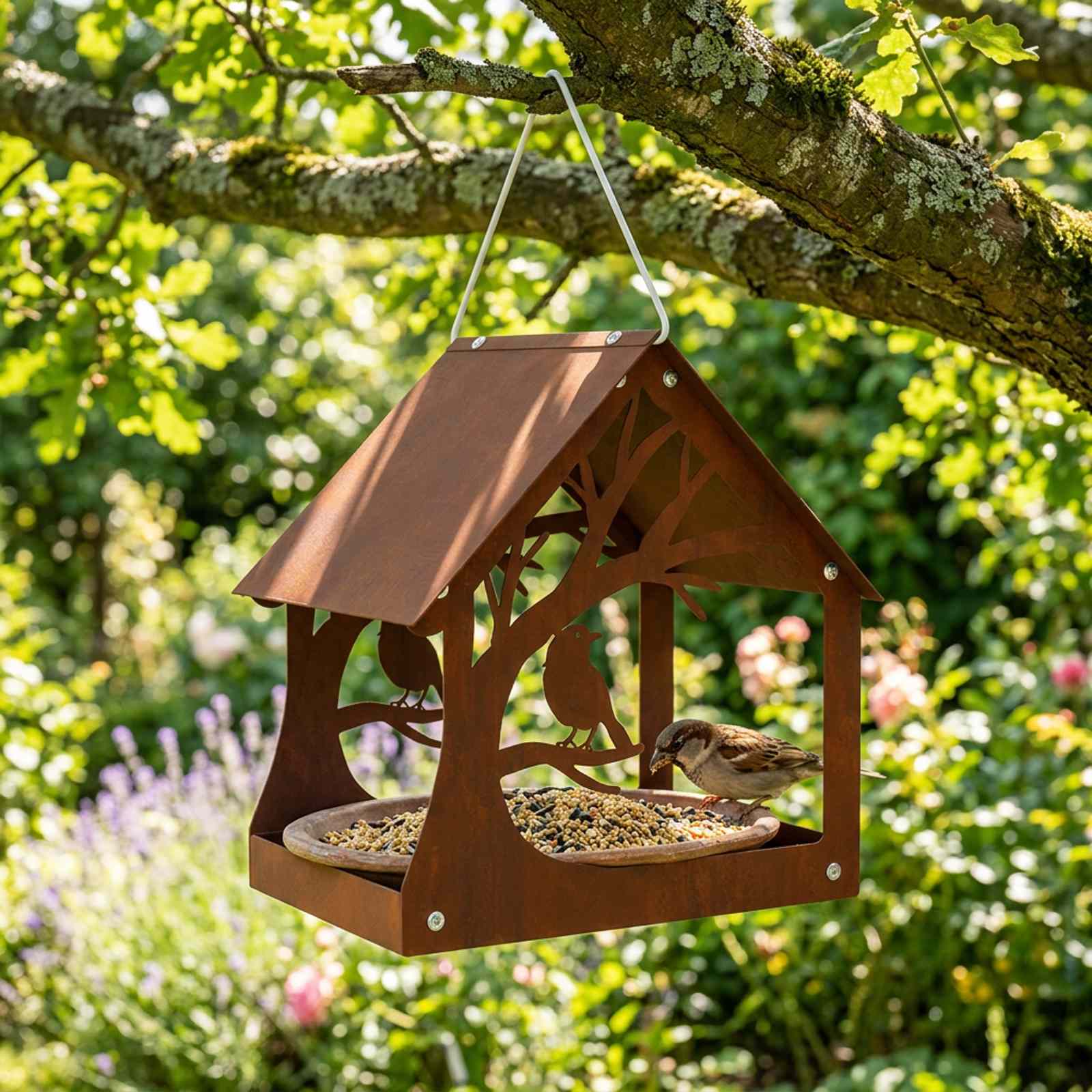 Hangend vogelvoederhuisje weervast staal Roestkleurig