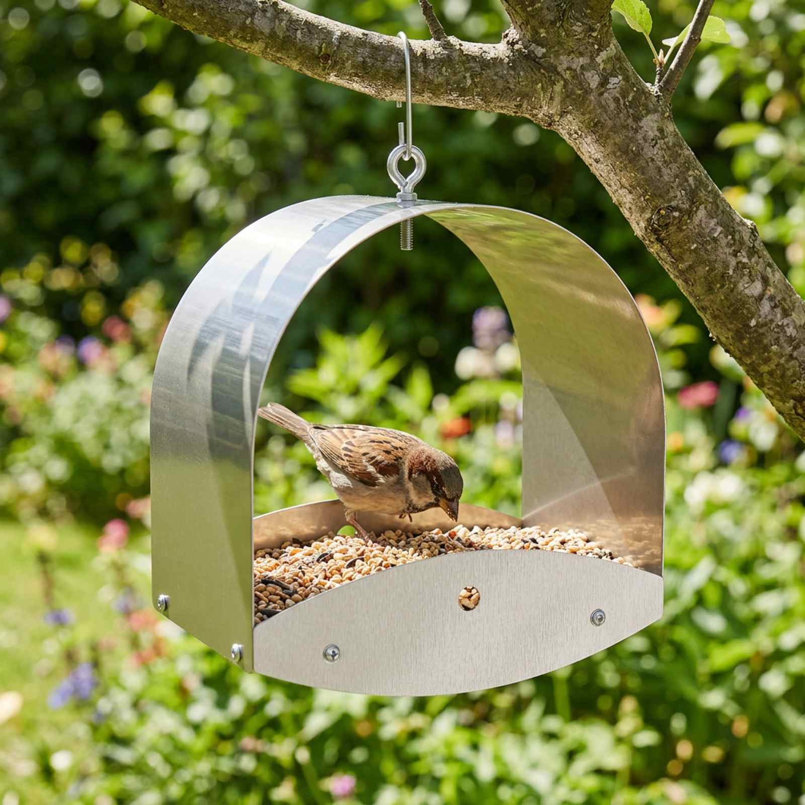 Hangend vogelvoederhuisje Roestvrij staal zilver