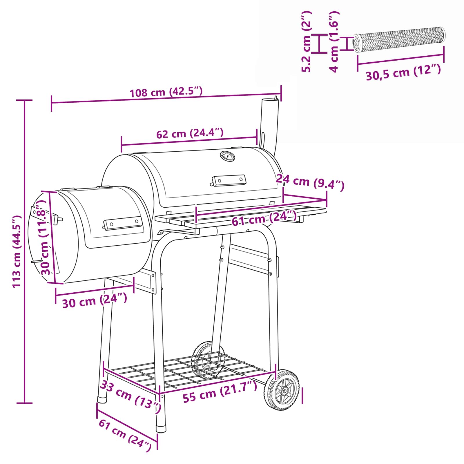 Buiten Grill 103 x 60 x 113 cm Staal Zwart