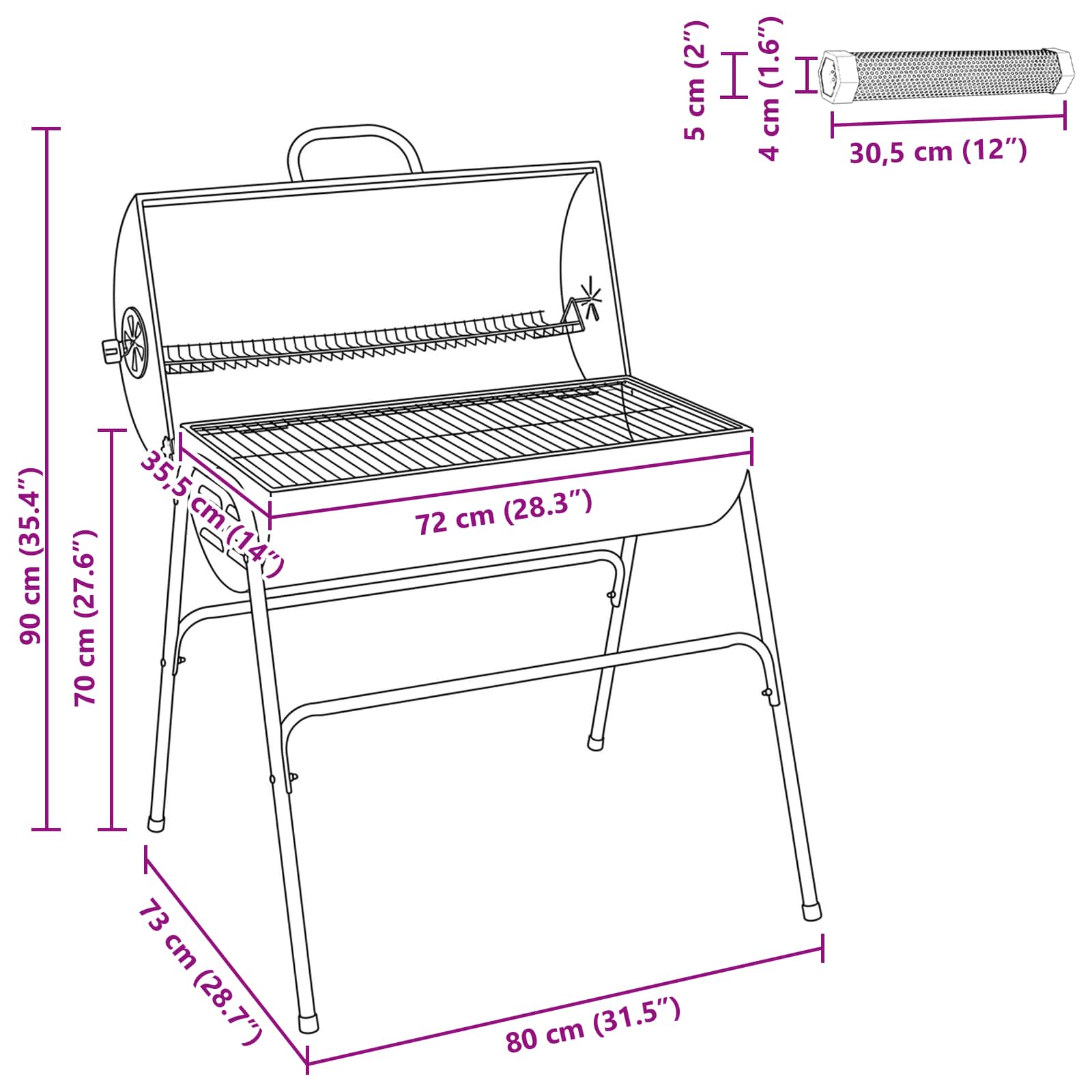 Vaten Grill met 2 Kookroosters 3 st 80 x 73 x 90 cm Metaal