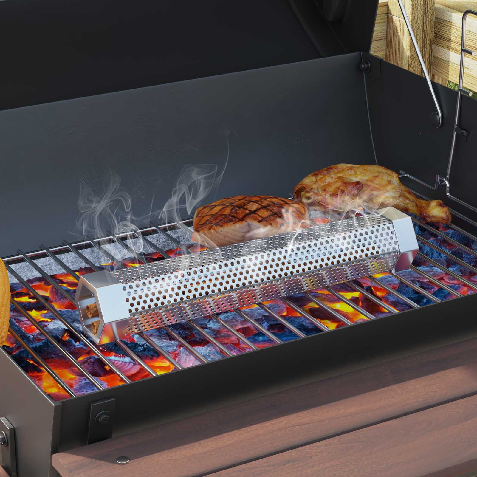 Houtskoolgrill met Rookbuizen 91 x 71 x 107 cm Staal Zwart