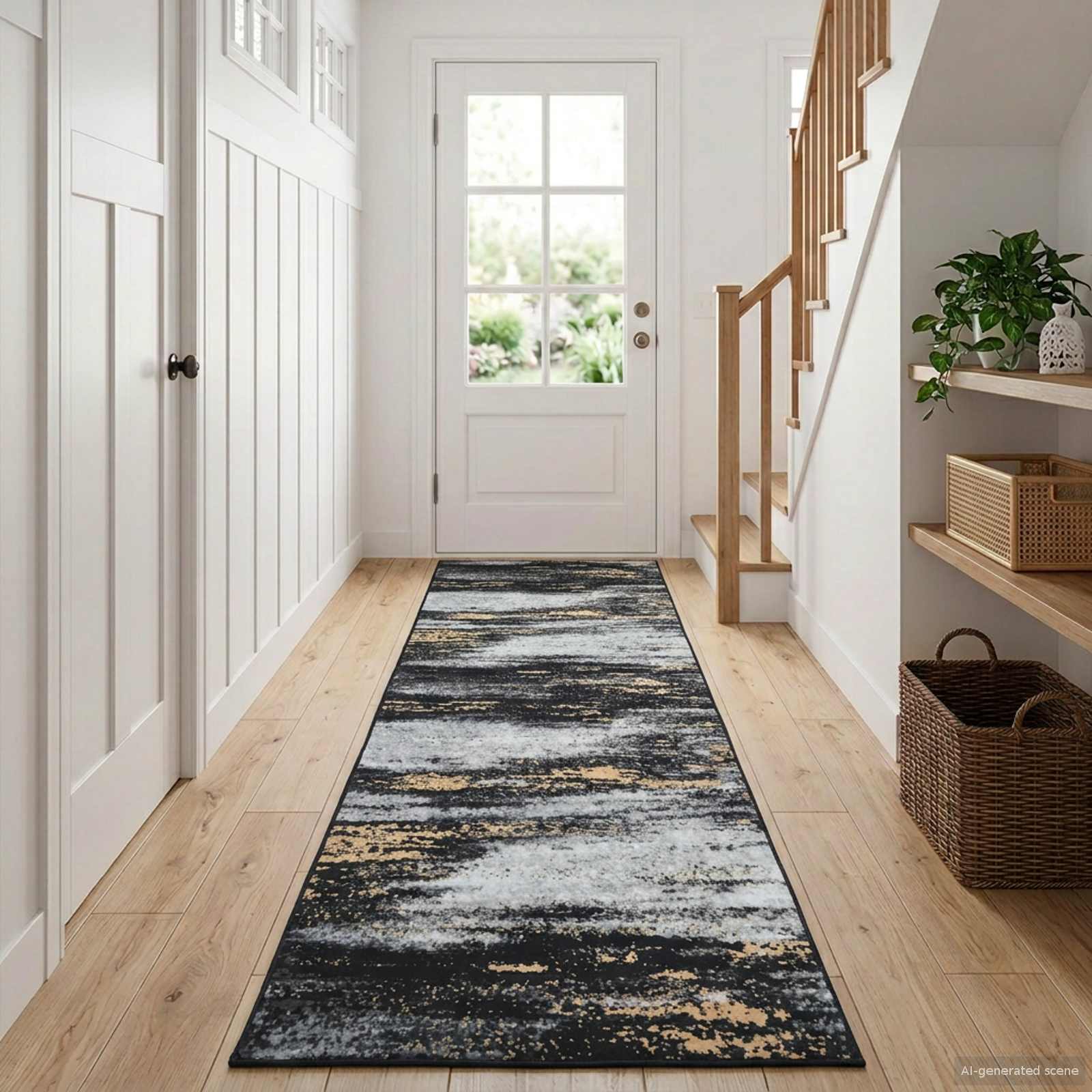 Vloerkleedloper LESAKA Zwart en Goud 100 x 150 cm