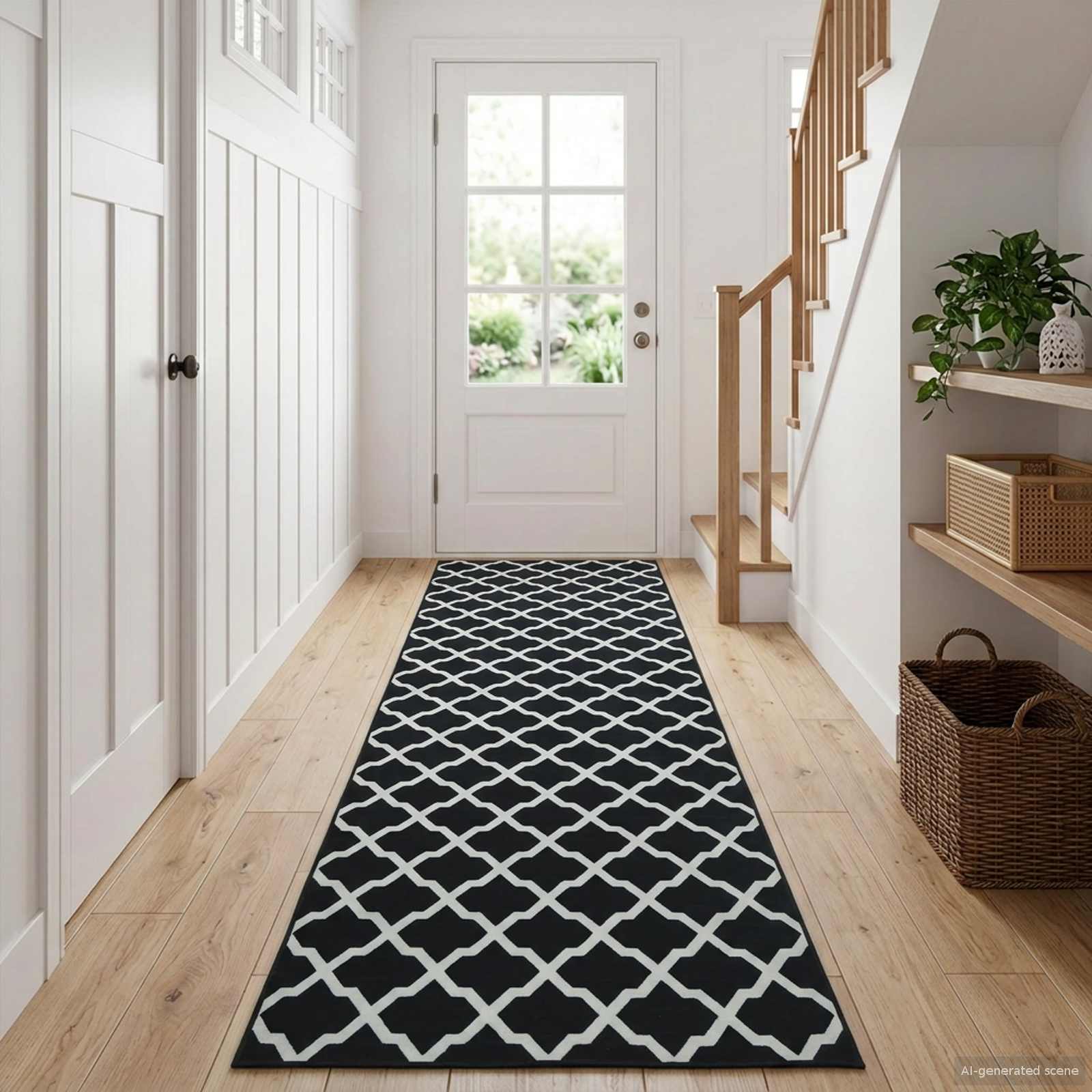 Vloerkleedloper LESAKA Zwart en wit 100 x 100 cm Diamantvelours