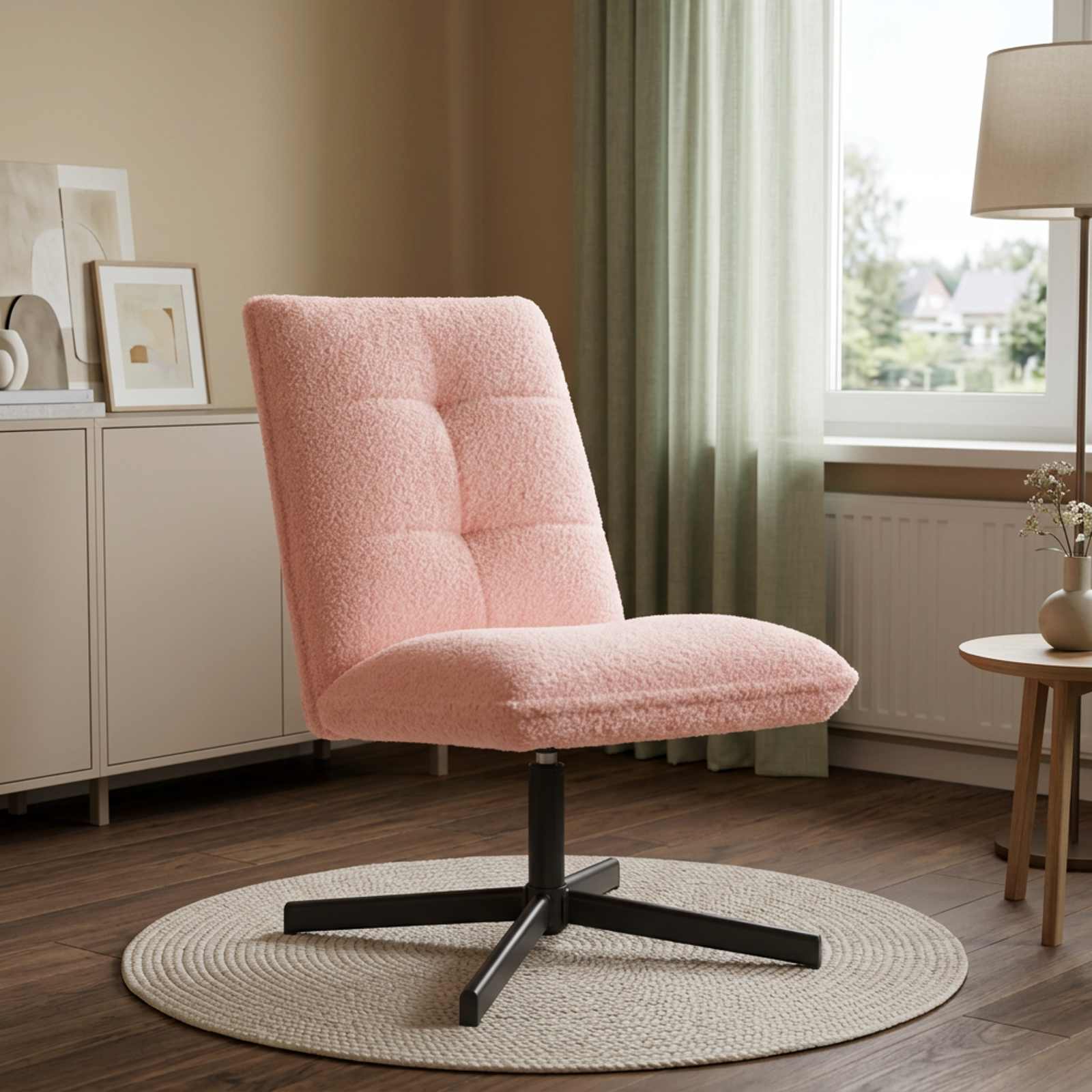 Draaistoel Roze Bouclé