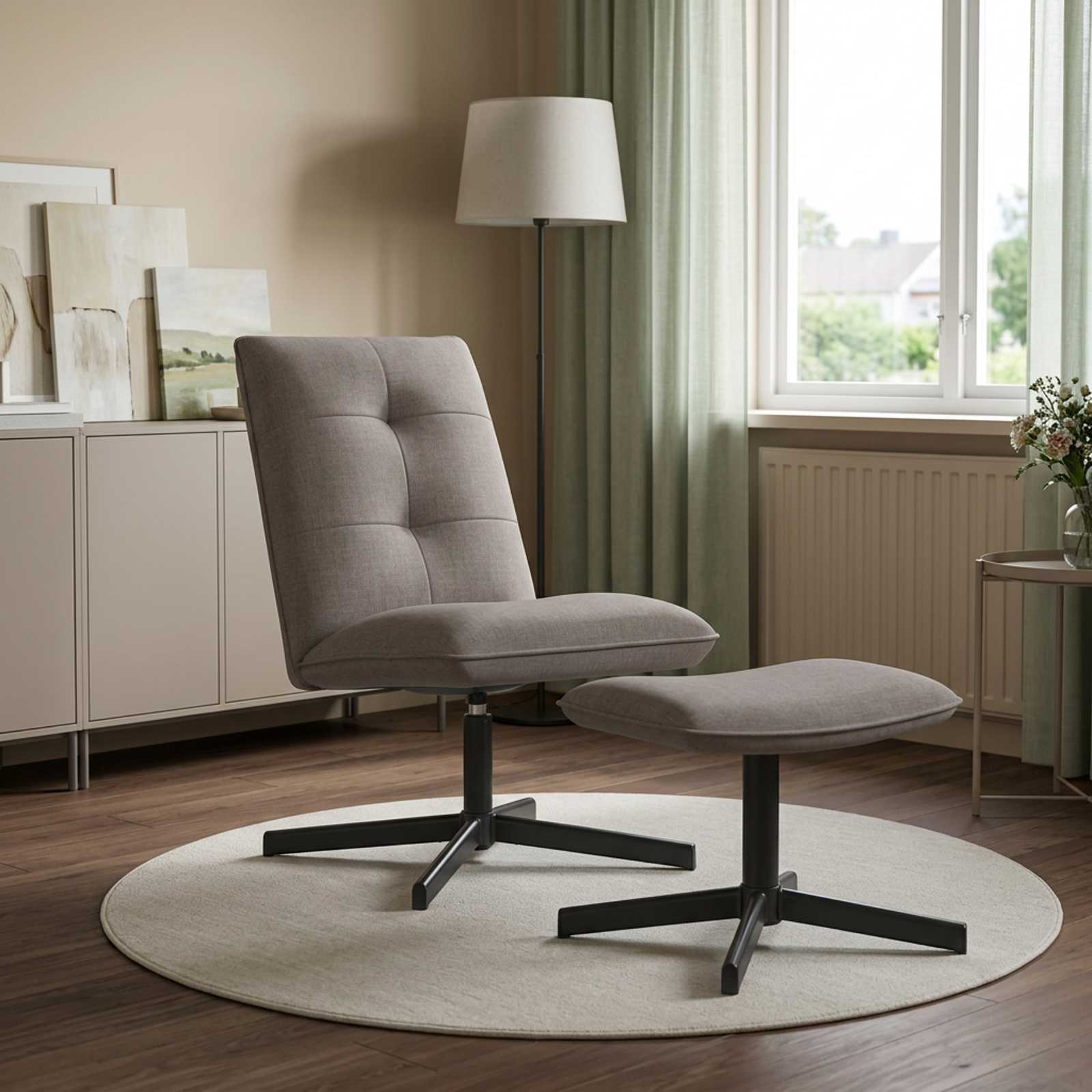 Draaistoel met voetenbank Taupe Stof