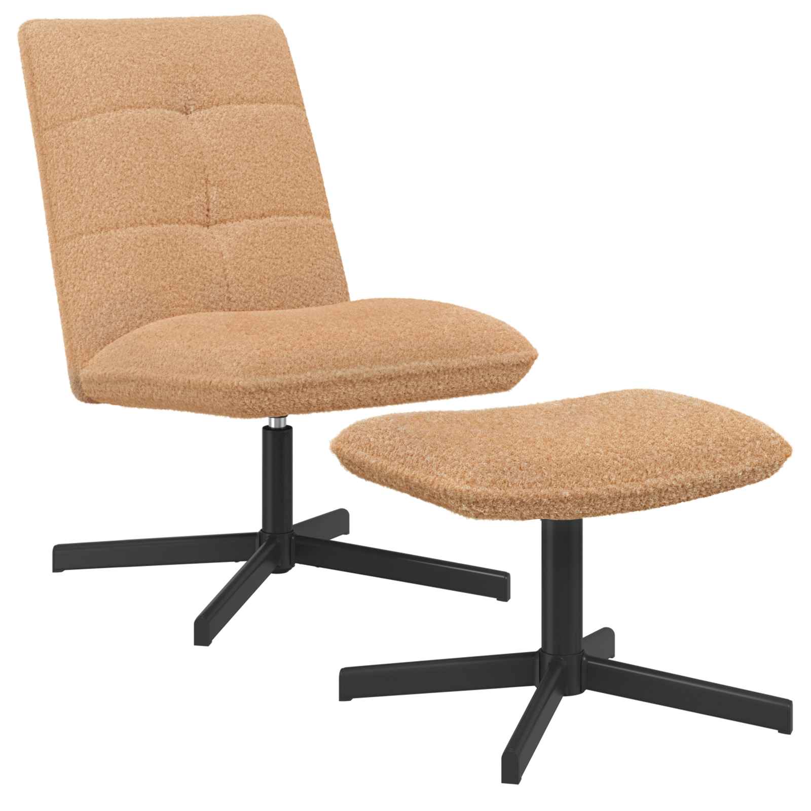 Draaistoel met voetenbank Beige Bouclé