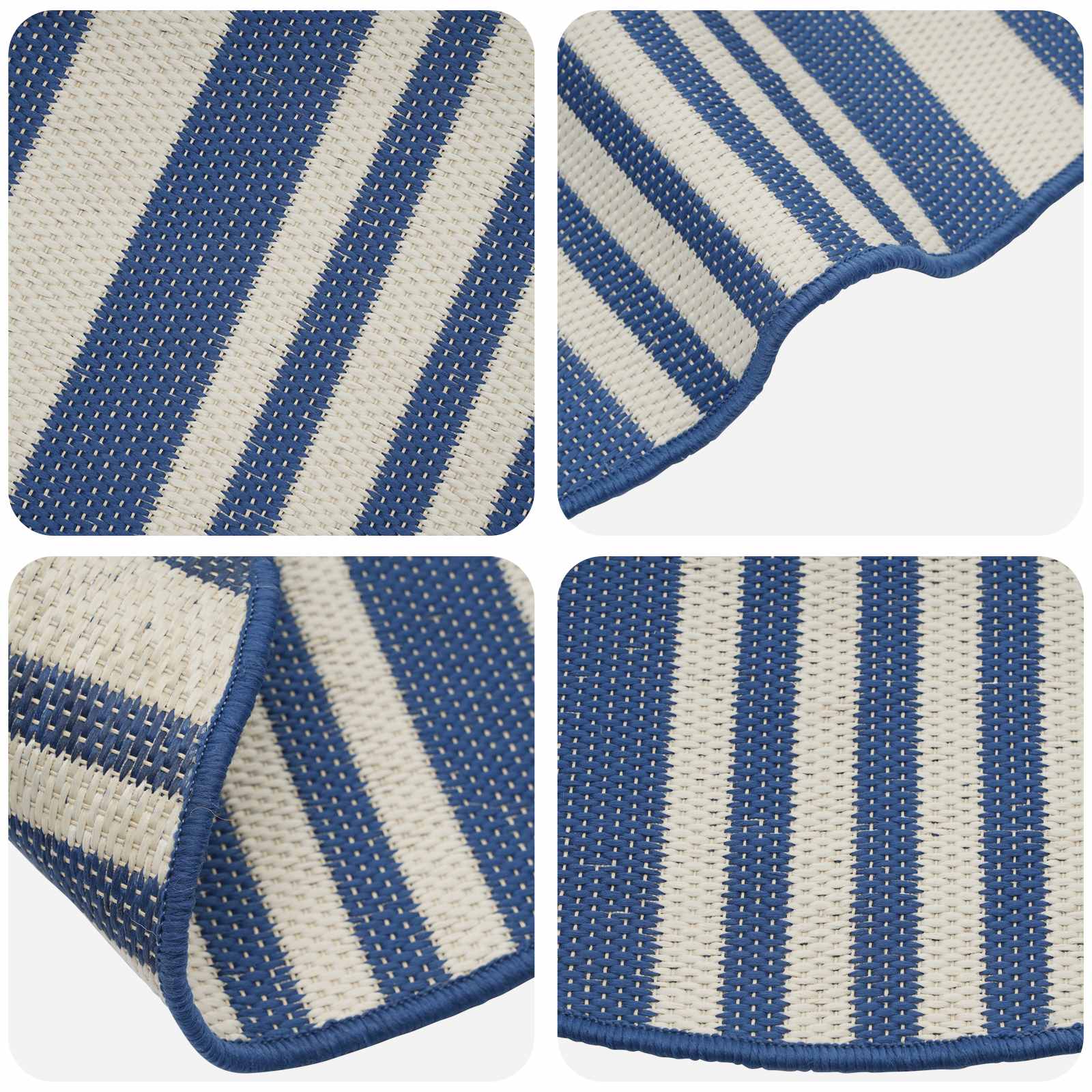 Binnen- en buitenvloerkleed OLITE Naturel en marineblauw