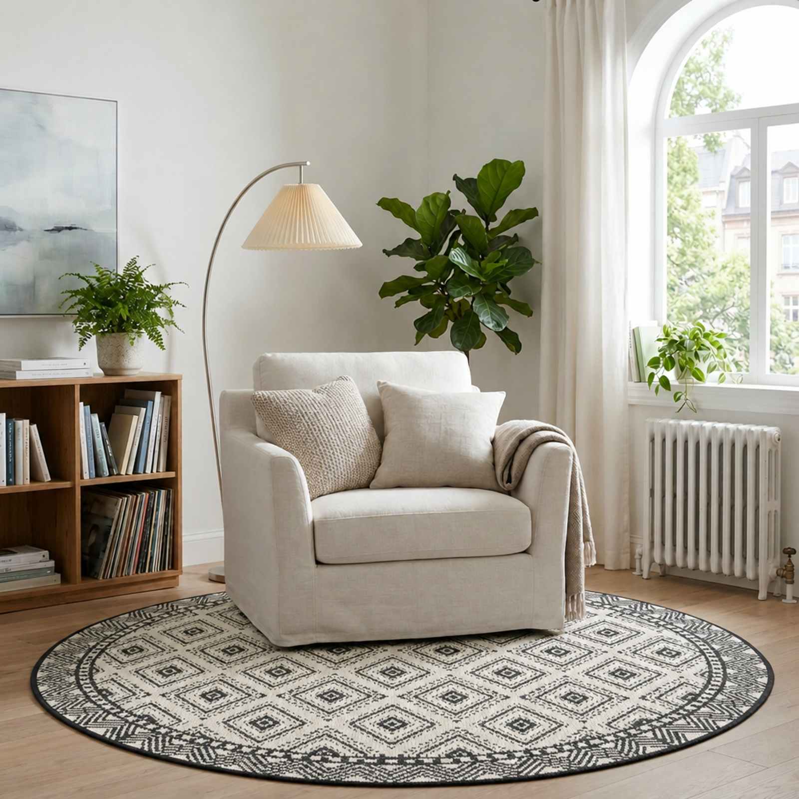 Gebied Tapijt Naturel en Zwart Ø 160 cm PET