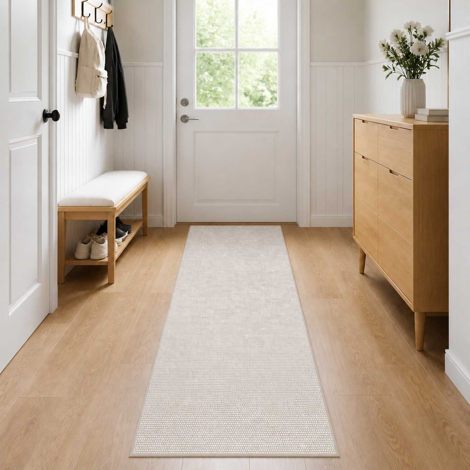 Vloerkleed Crèmekleurig 50 x 400 cm 100% Polyester 3 mm Wasbaar