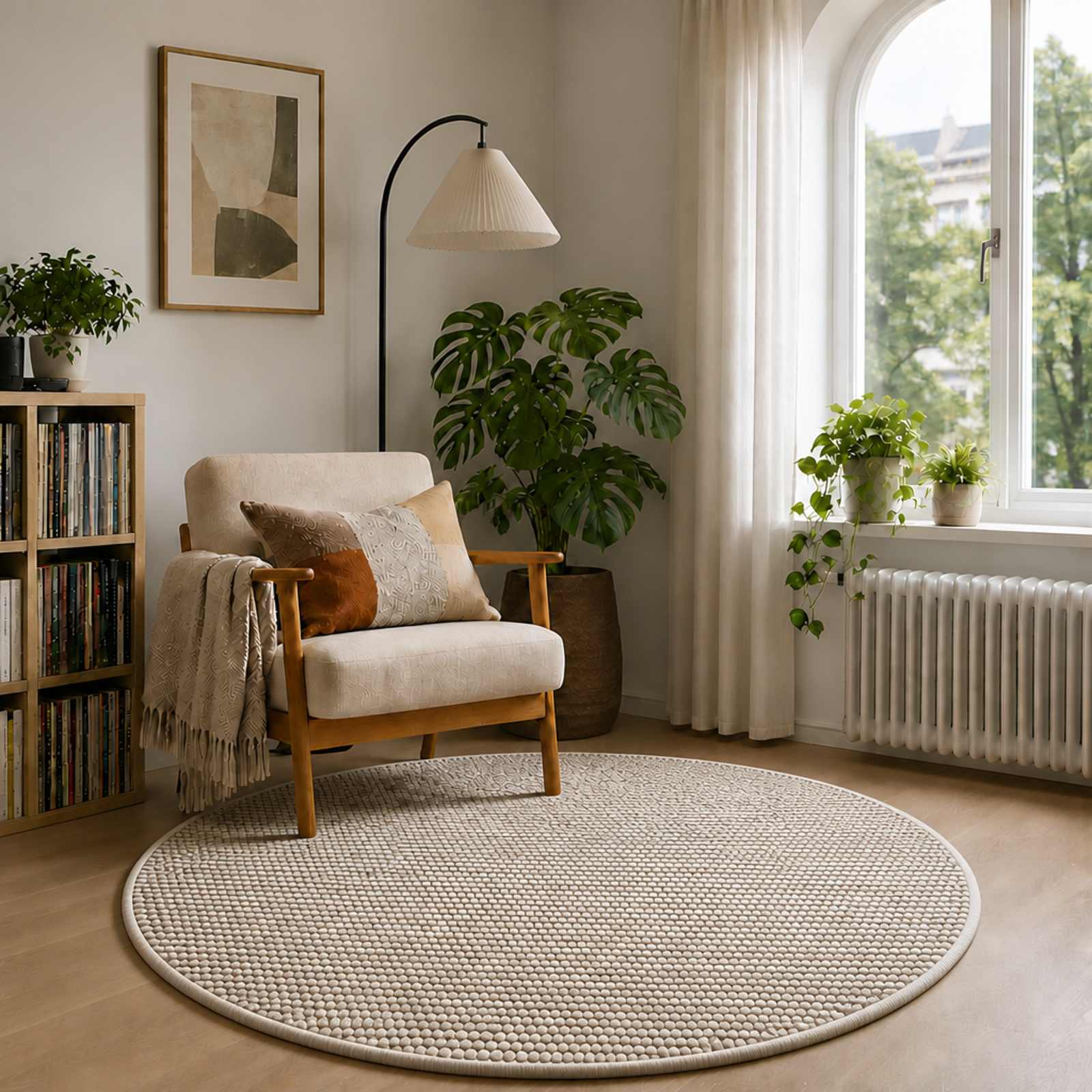 Vloerkleed Beige Ø 120 cm 100% Polyester 3 mm Wasbaar