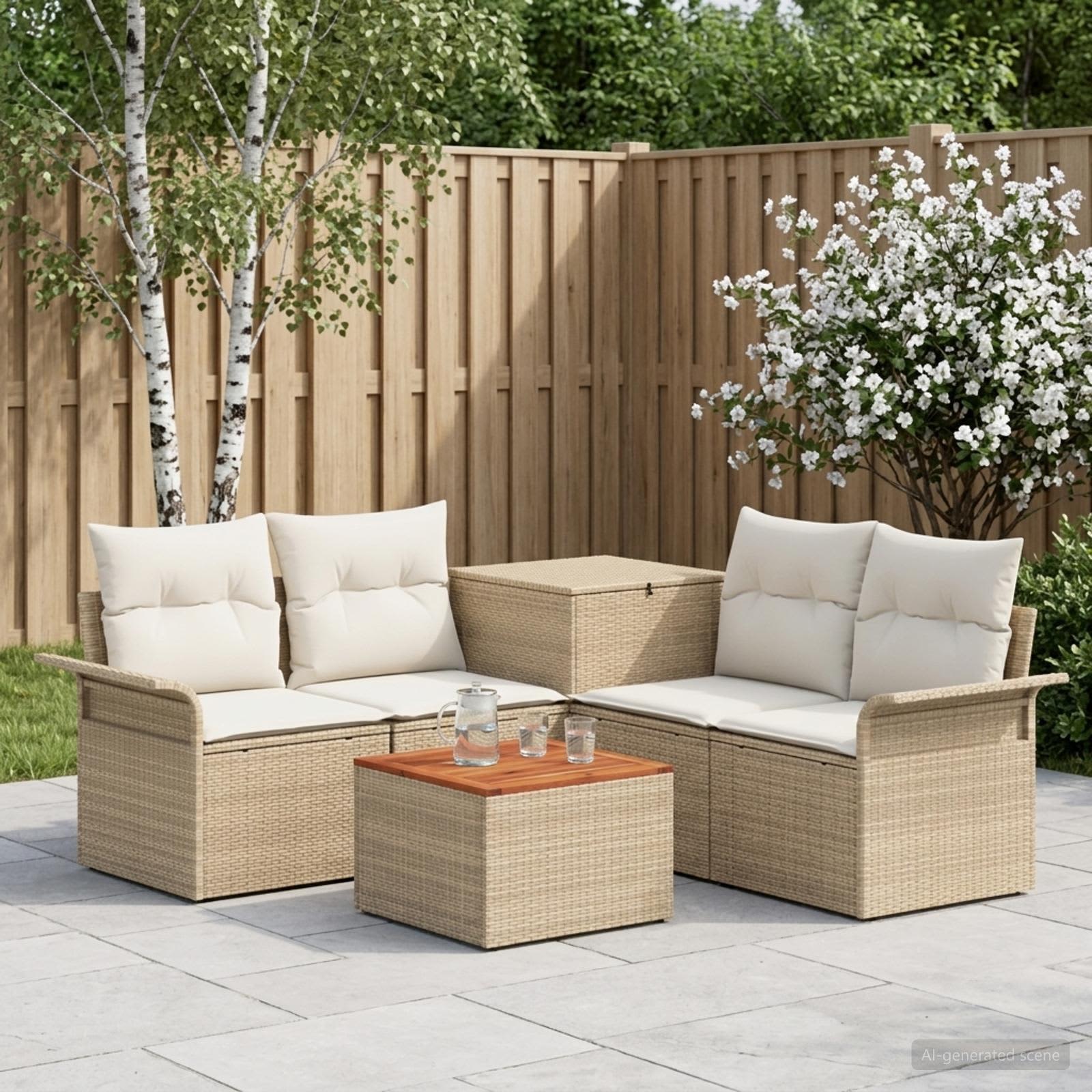 Bankstel 6 st 4-Aantal zitplaatsen Beige en Crème Wit