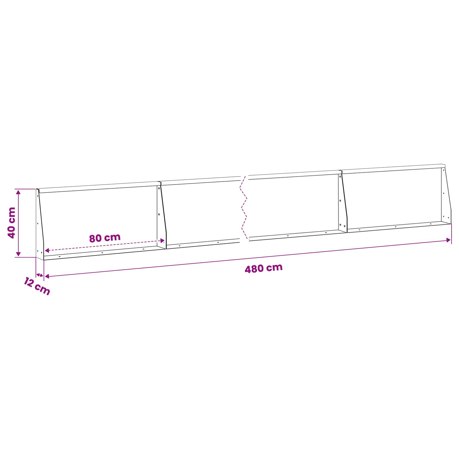 Keerwand 6 st 80 x 12 x 40 cm Staal Zwart
