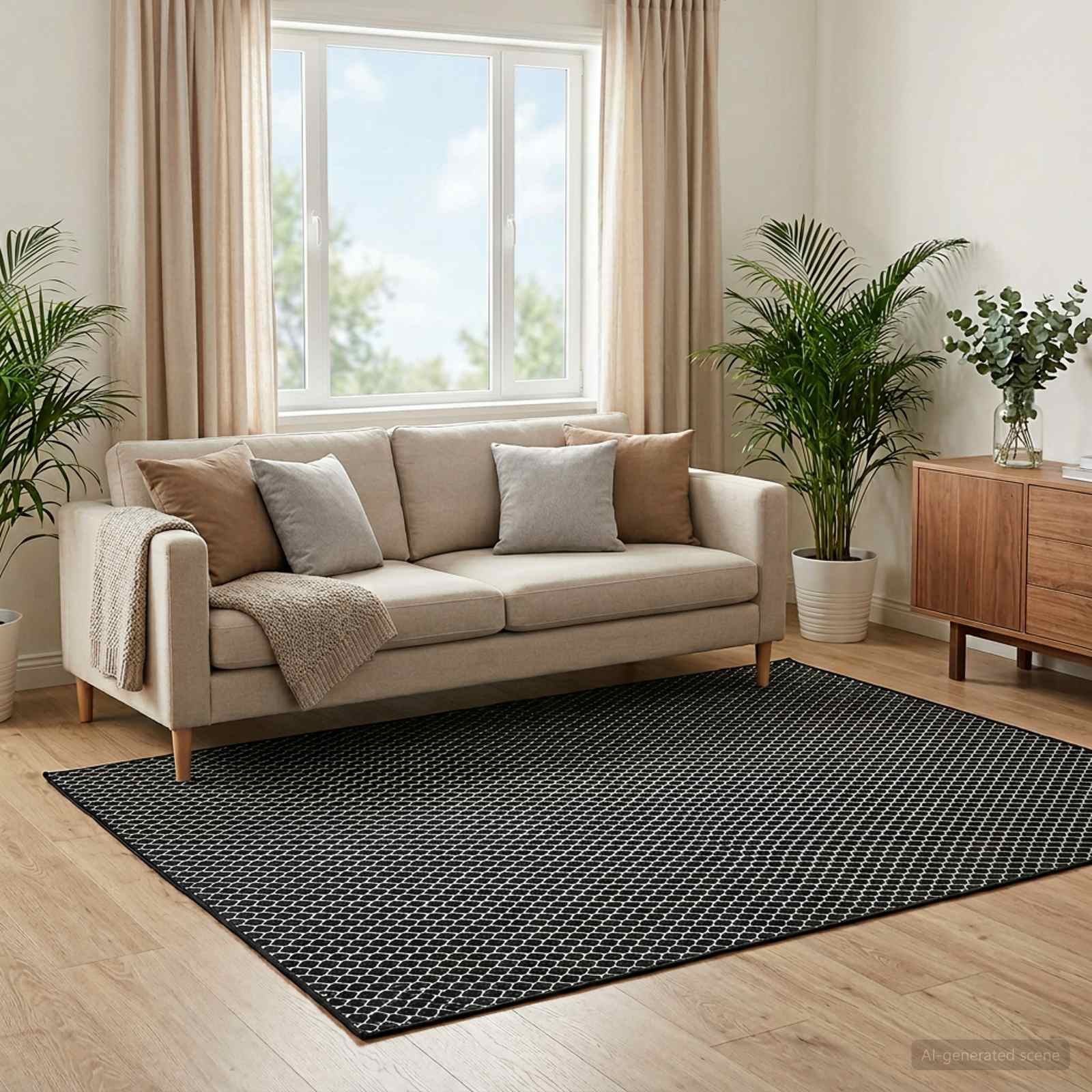 Vloerkleed ORIZ Zwart gaaspatroon 200 x 200 cm 100% polyester
