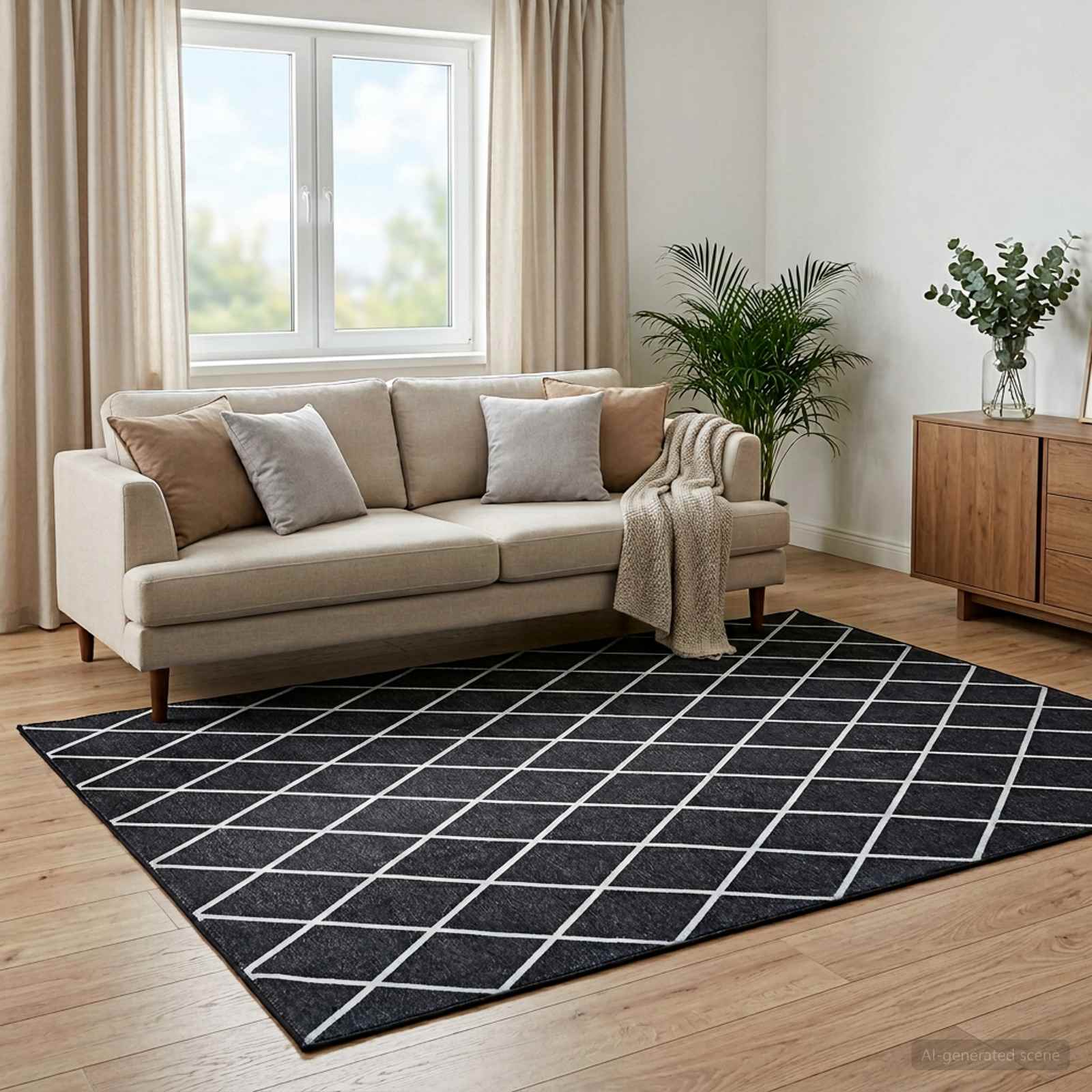 Vloerkleed ORIZ Zwart diamantpatroon 140 x 200 cm