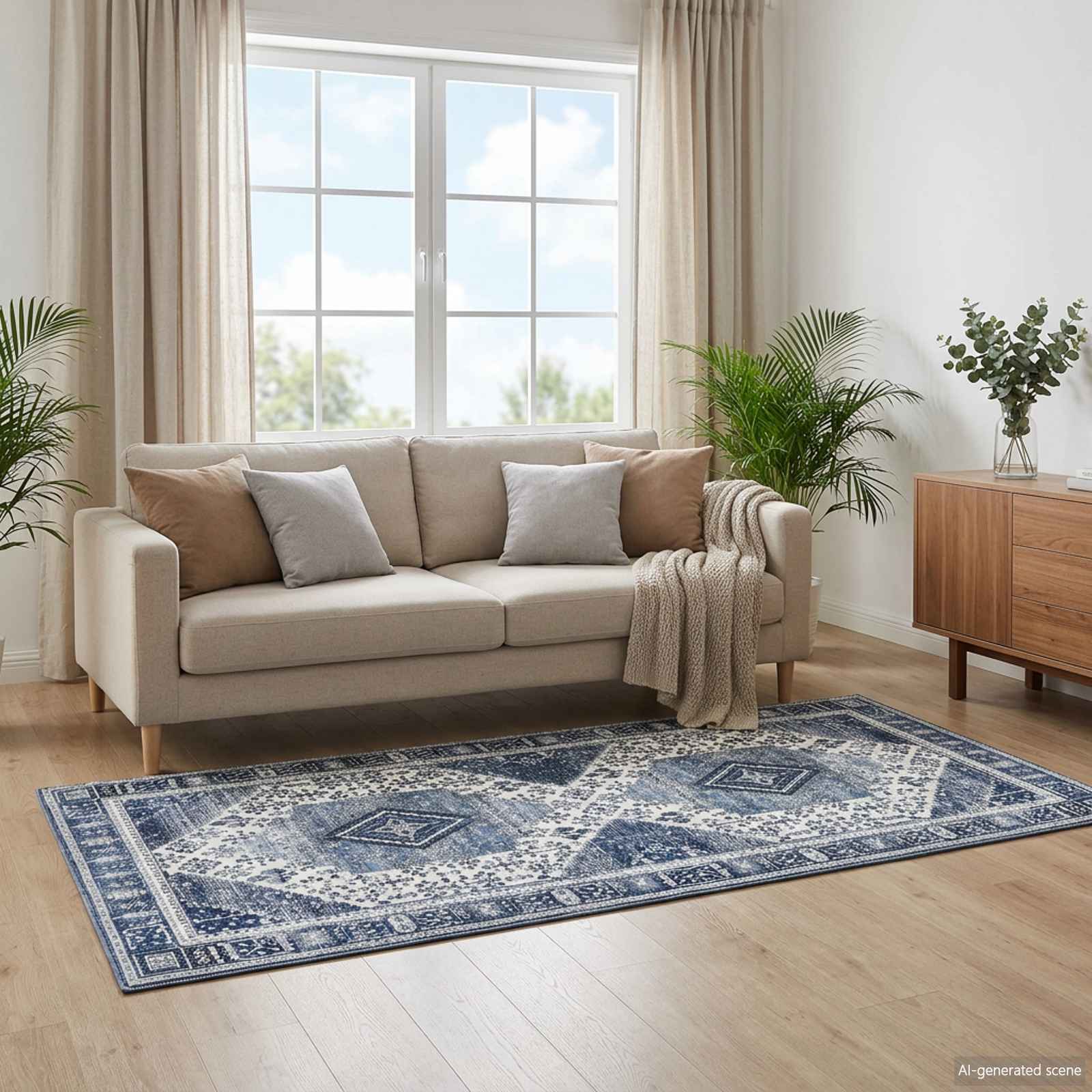 Vloerkleed ORIZ Donkerblauw 80 x 200 cm 100% polyester