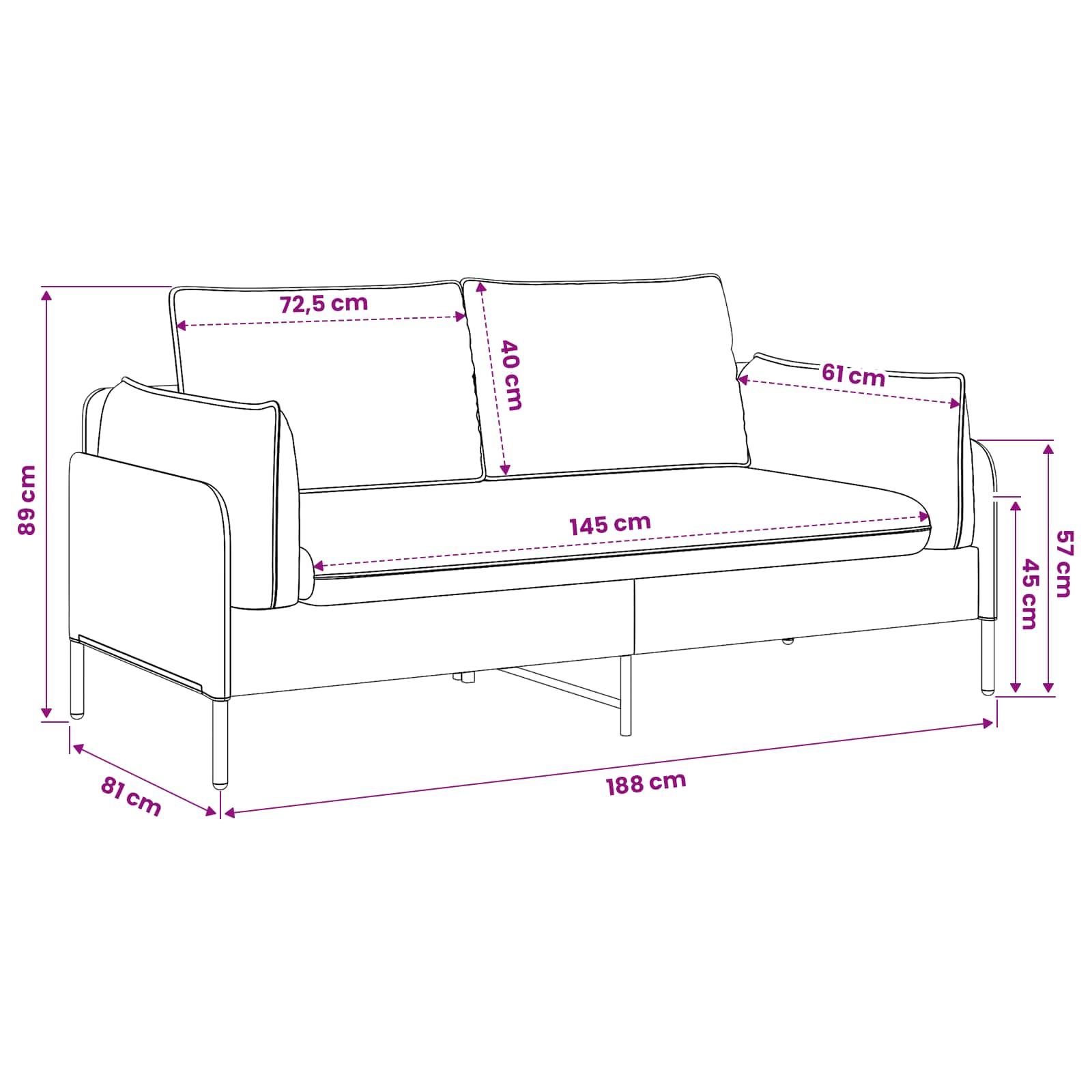 2-Zits Sofa 2-zits Lichtgroen 188 x 81 x 89 cm fluweel