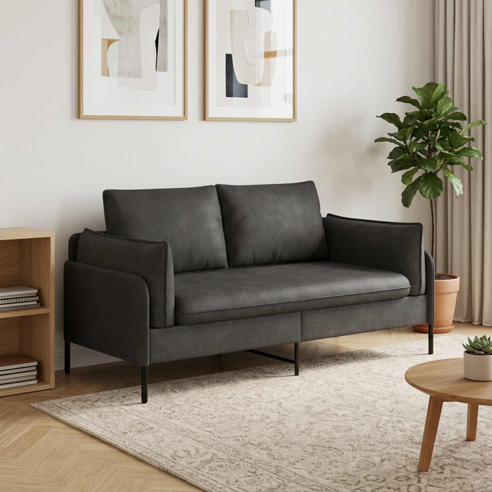 2-Zits Sofa Zwart 188 x 81 x 89 cm Kunstleer