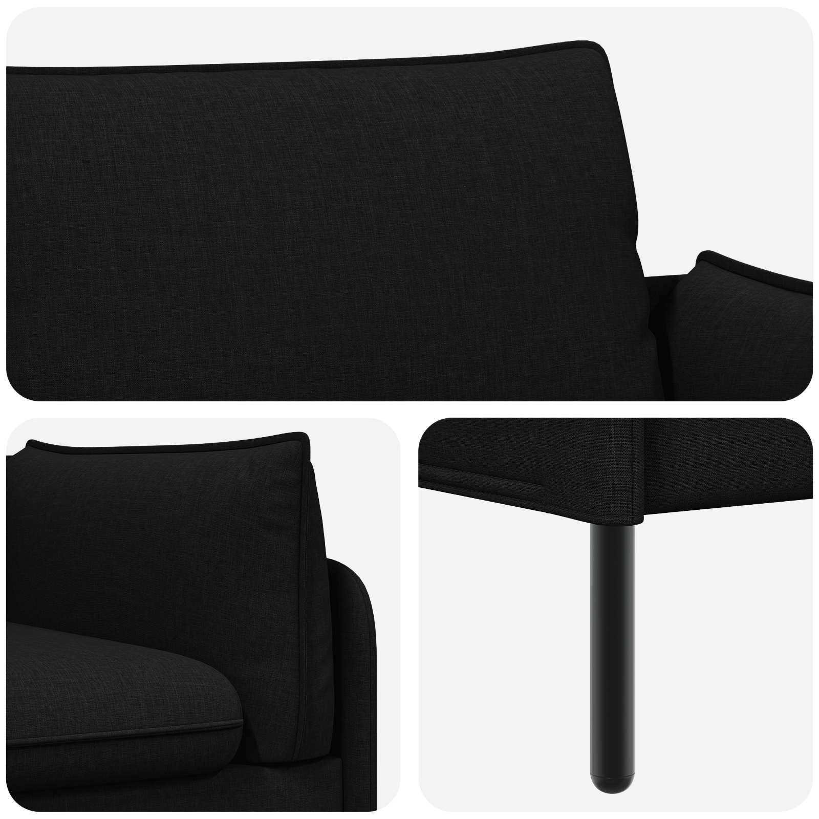 3-Zits Bank Zwart 222 x 81 x 89 cm Stof