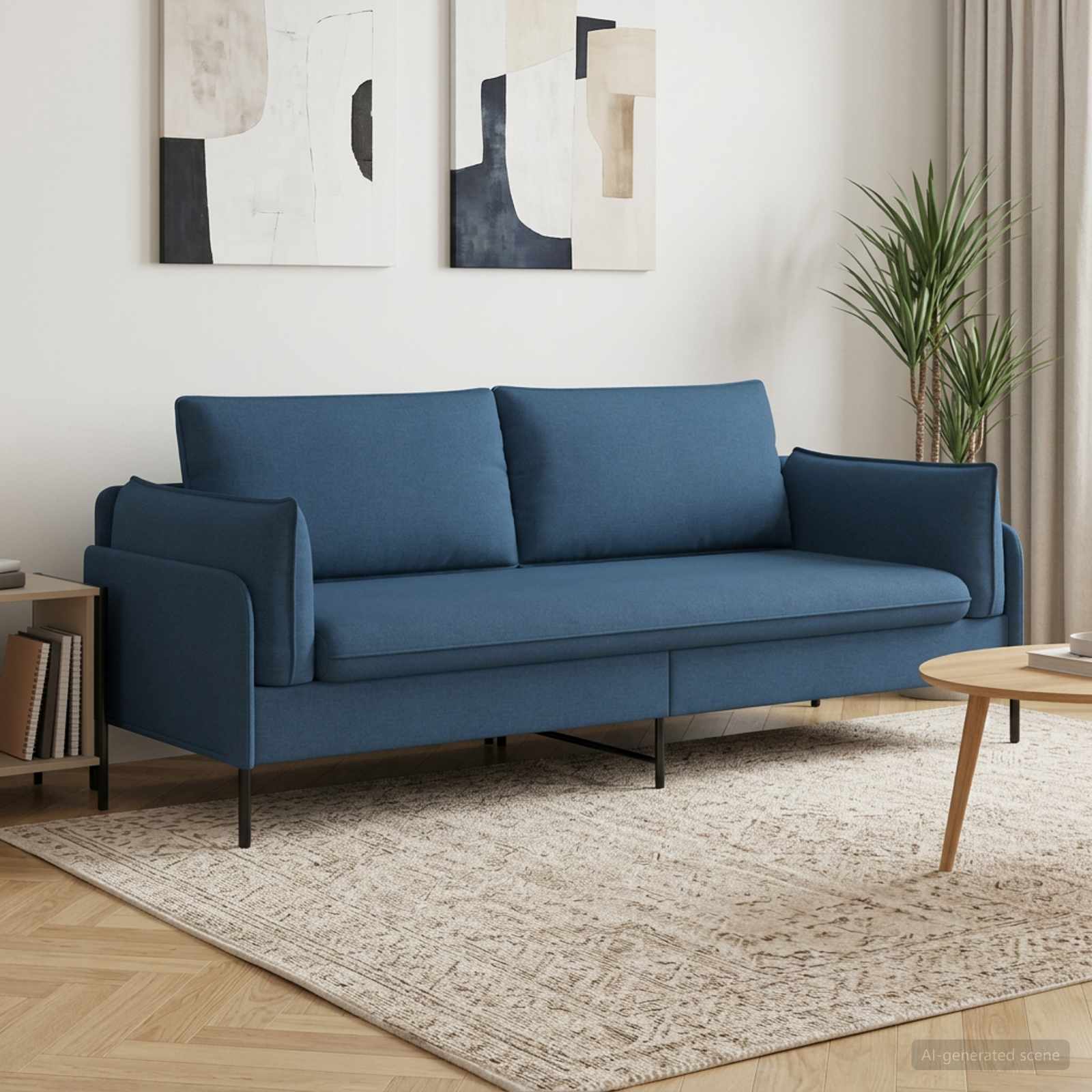 3-Zits Bank Blauw 222 x 81 x 89 cm Stof