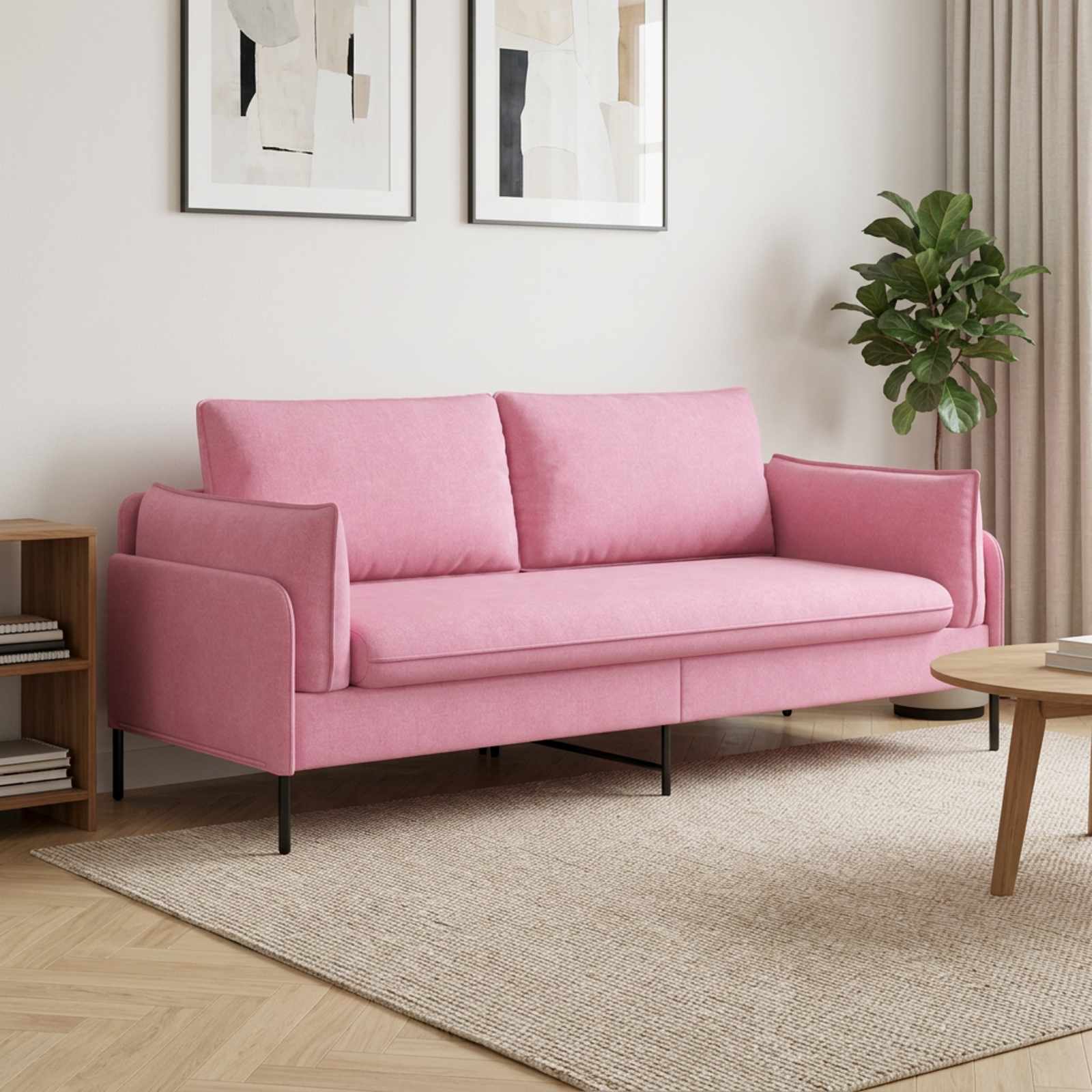 3-Zits Bank Roze 222 x 81 x 89 cm Stof