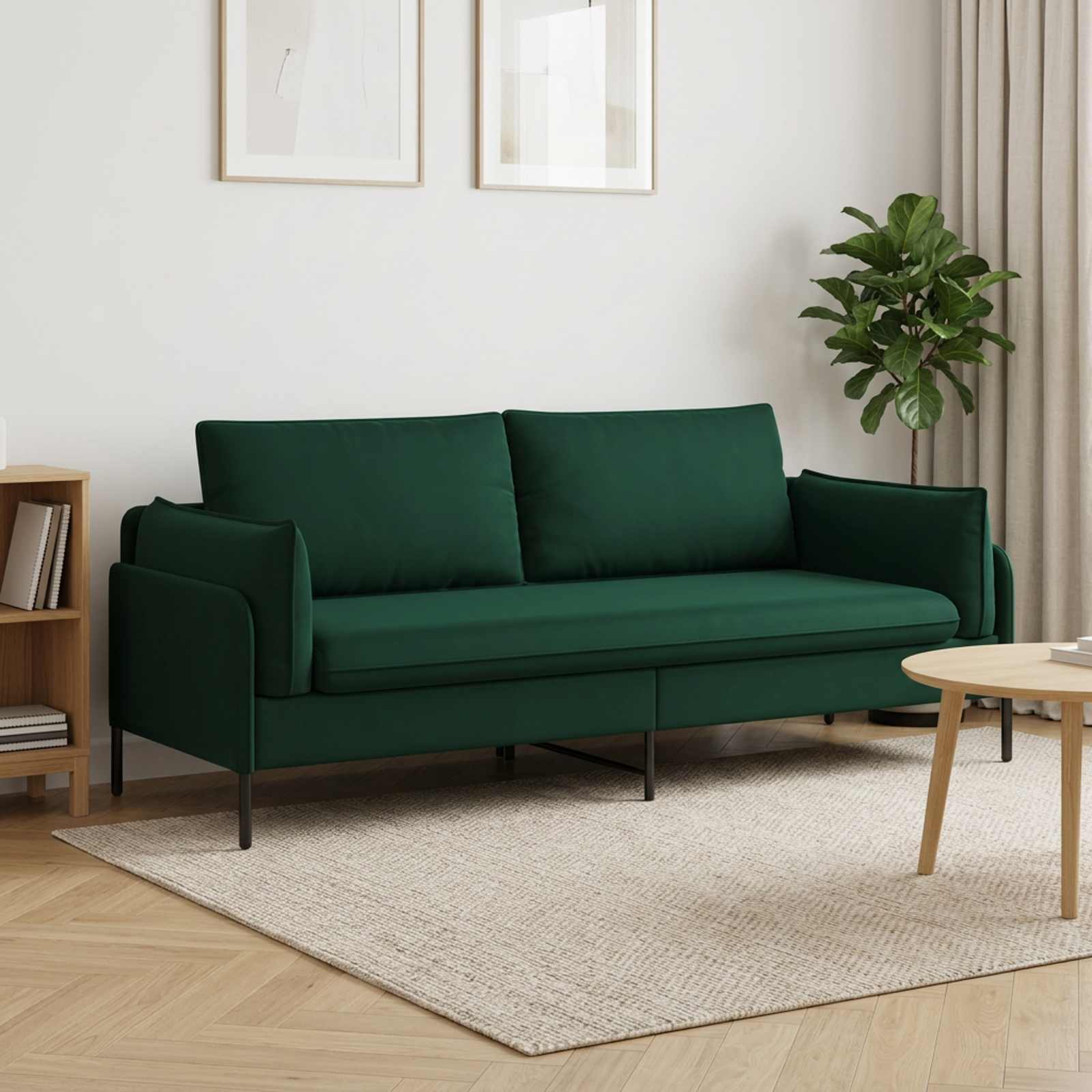 3-Zits Bank Donkergroen 222 x 81 x 89 cm fluweel