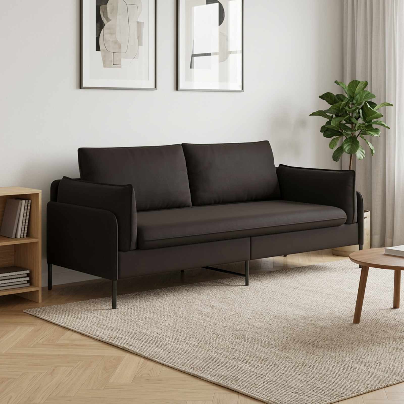 3-Zits Bank Zwart 222 x 81 x 89 cm fluweel