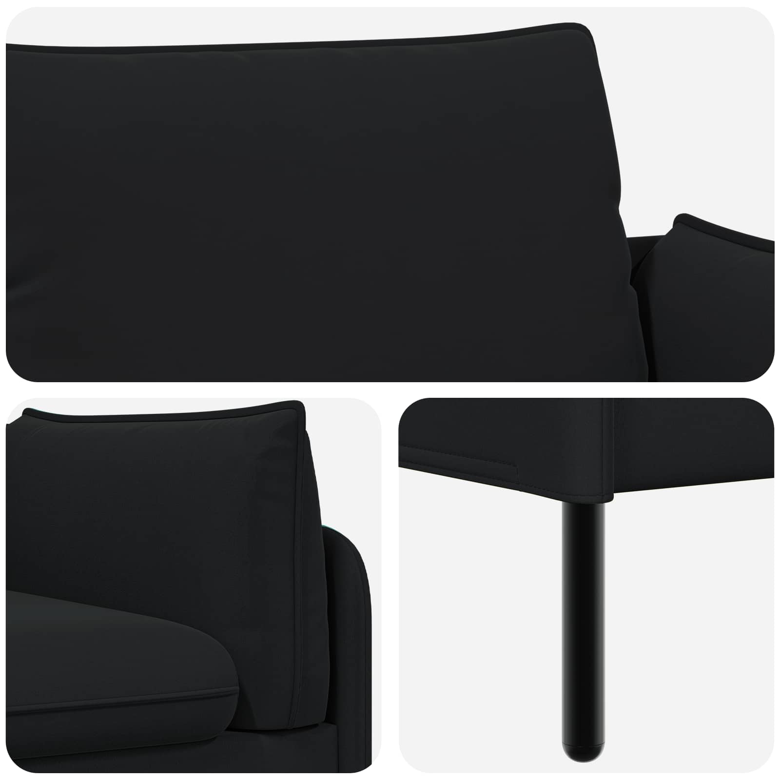 3-Zits Bank Zwart 222 x 81 x 89 cm fluweel