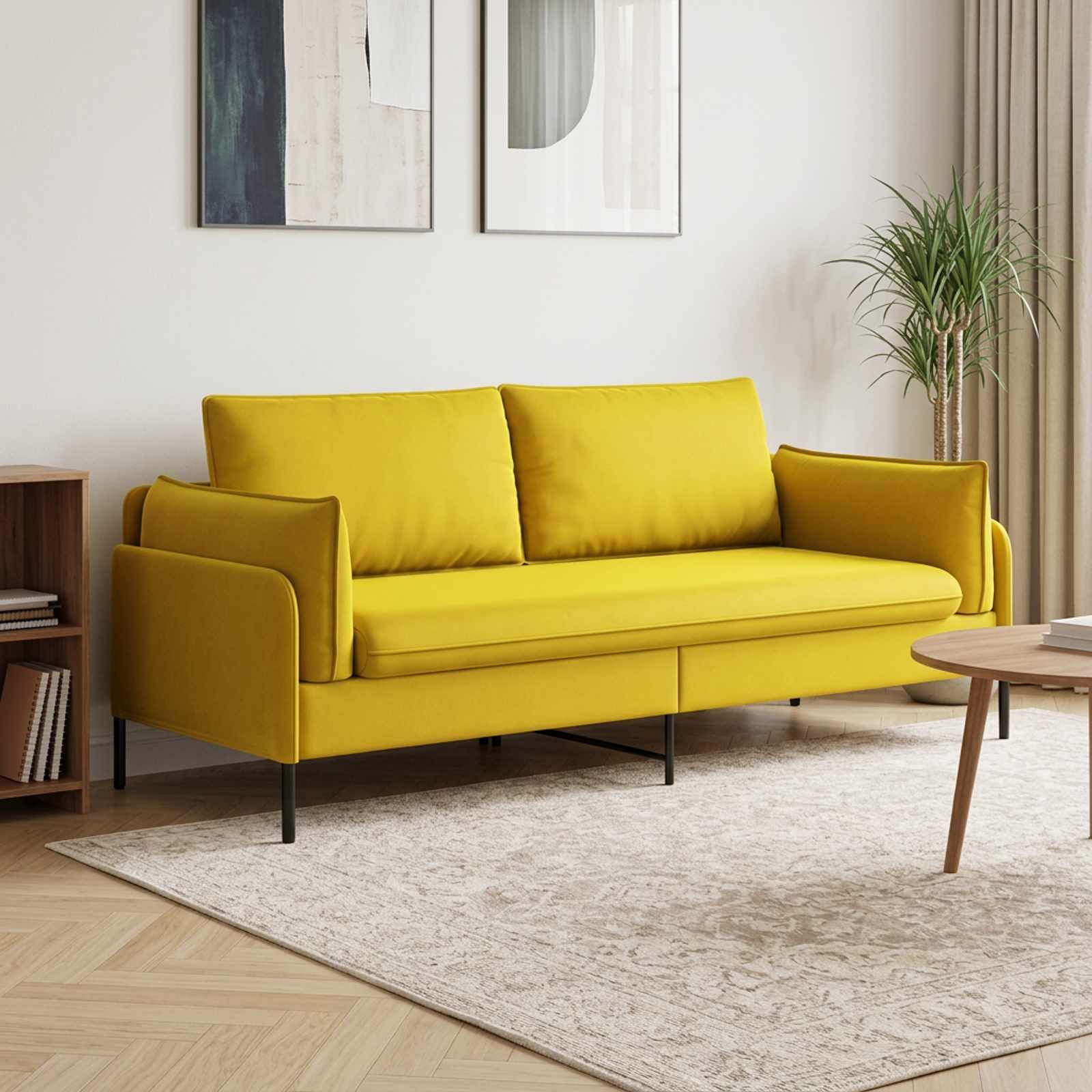 3-Zits Bank 3-zits Geel 222 x 81 x 89 cm fluweel