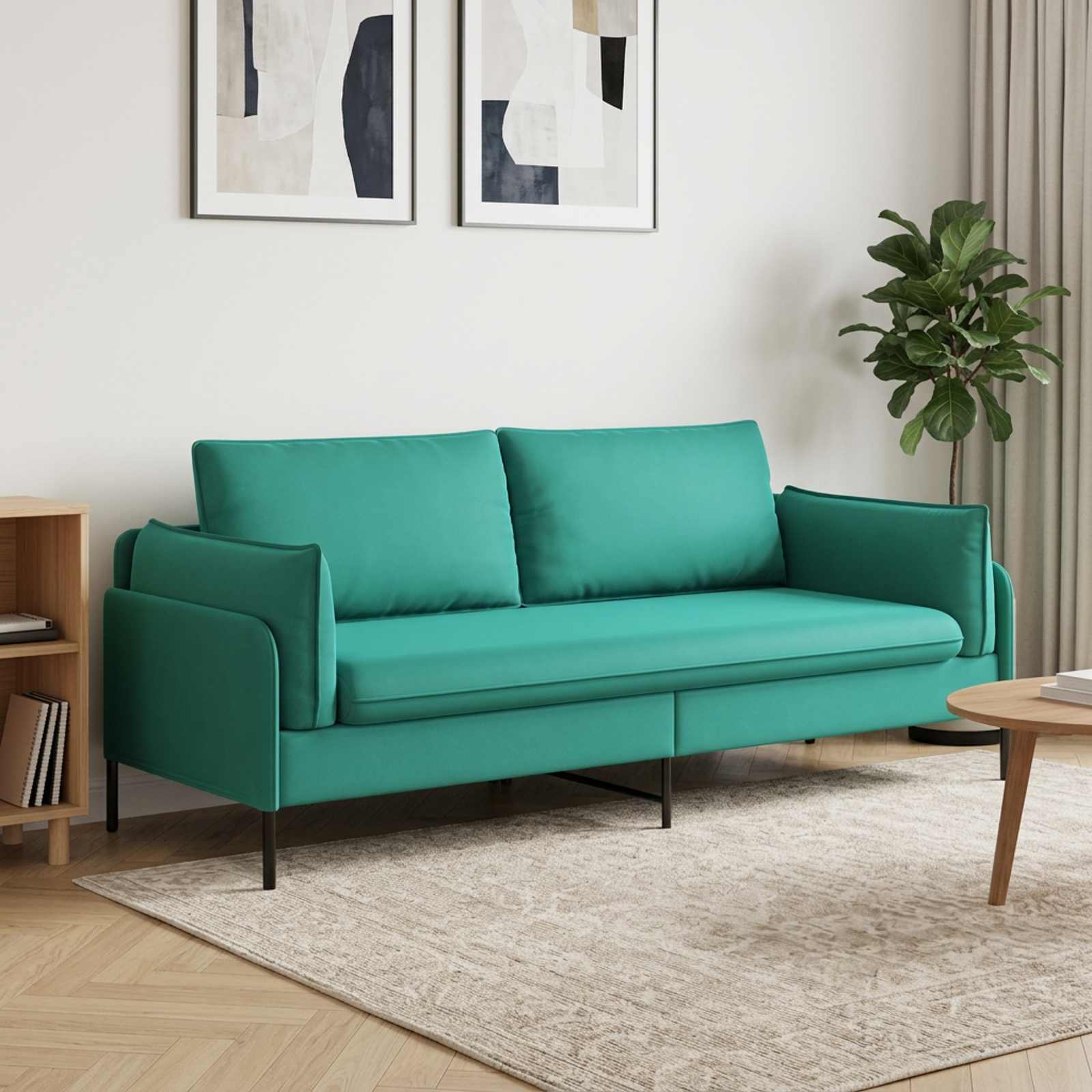 3-Zits Bank Turquoise 222 x 81 x 89 cm fluweel