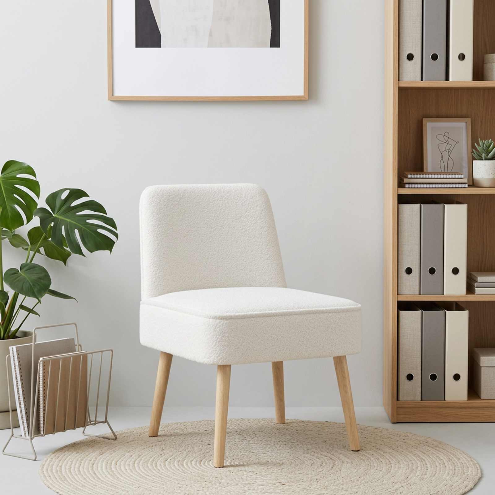 Slipper Stoel Crèmekleurig Bouclé