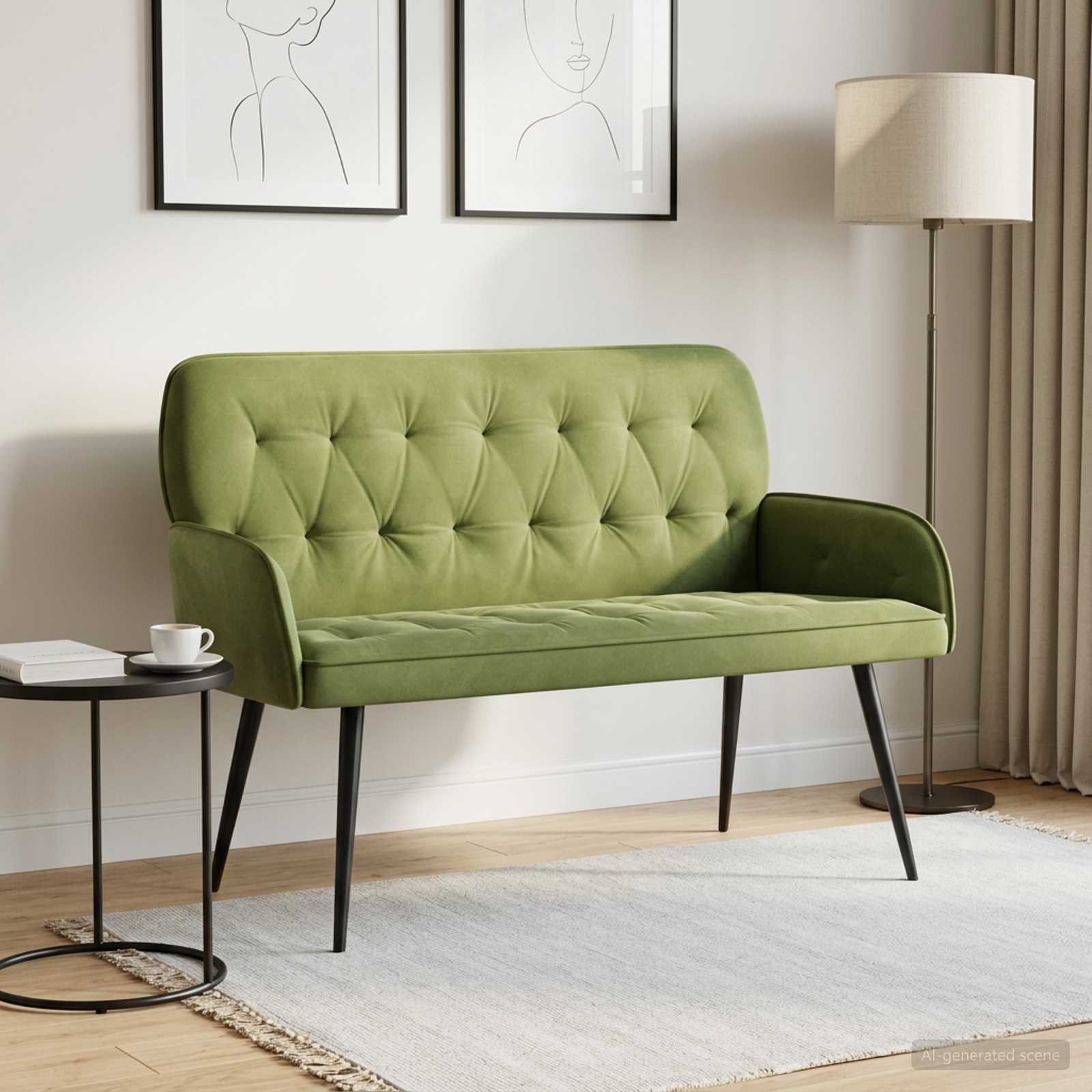 Tweezitsbank met metalen poten 2-zits Lichtgroen fluweel