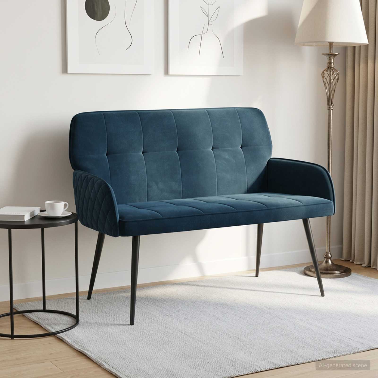 2-zitsbank met metalen poten 2-zits Blauw fluweel