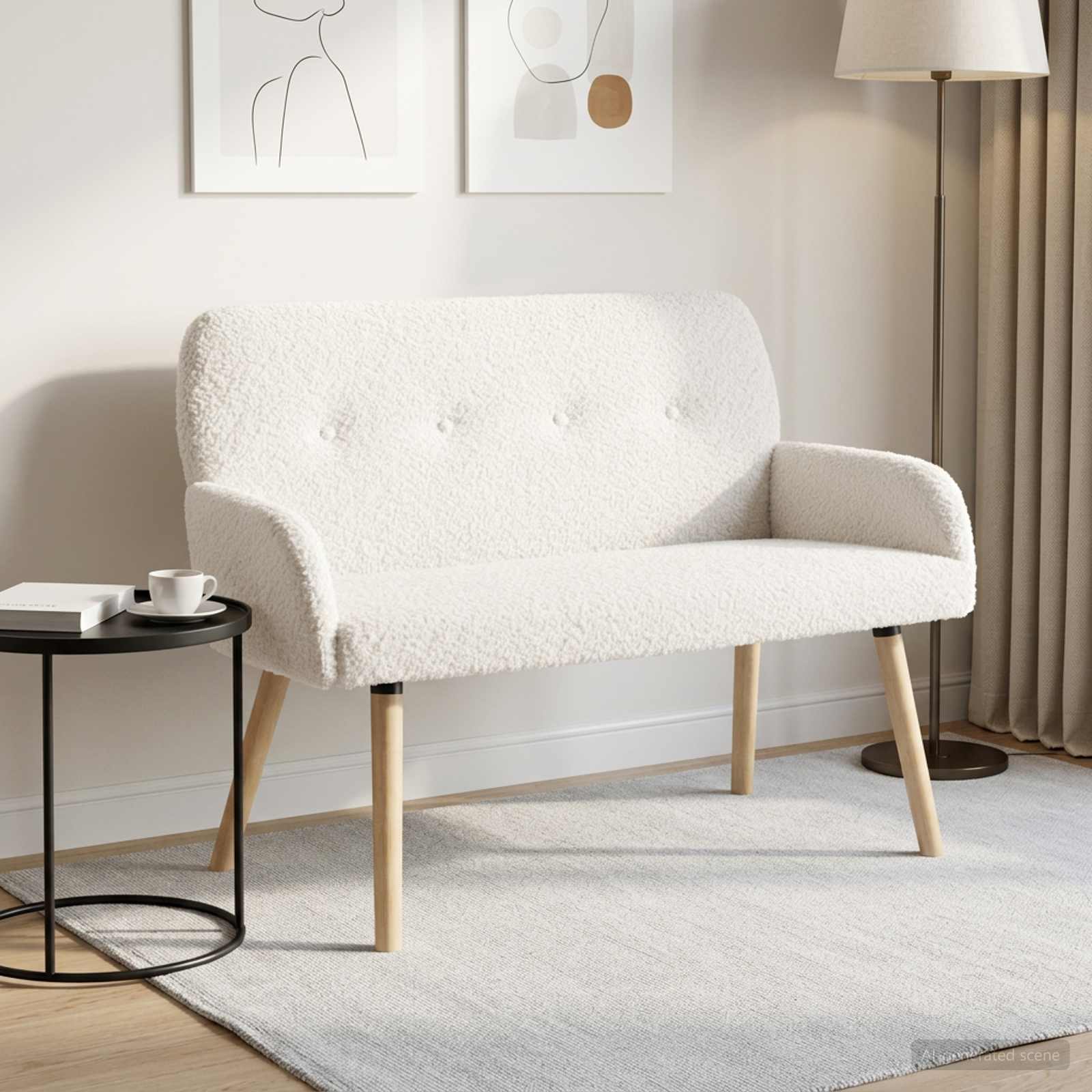 2-zitsbank met massief houten poten Crèmekleurig Bouclé