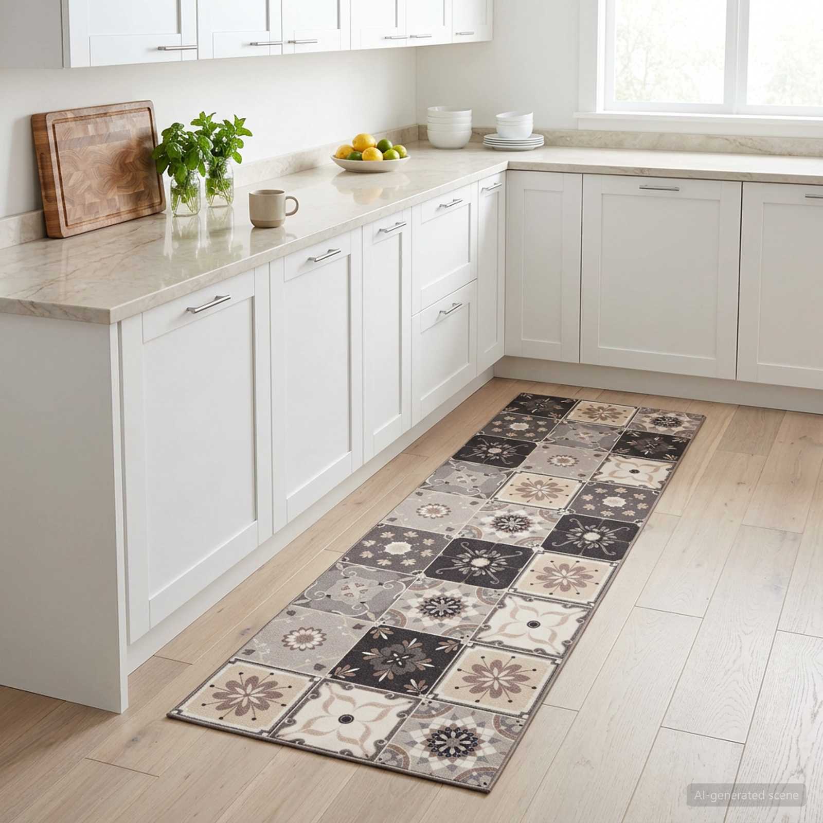 Keuken Vloerkleed Grijs-beige mozaïek 300 x 60 cm