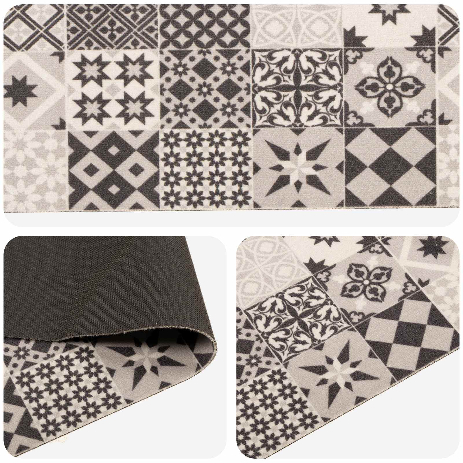 Keuken Vloerkleed grijze mozaïek 180 x 60 cm 100% Polyamide