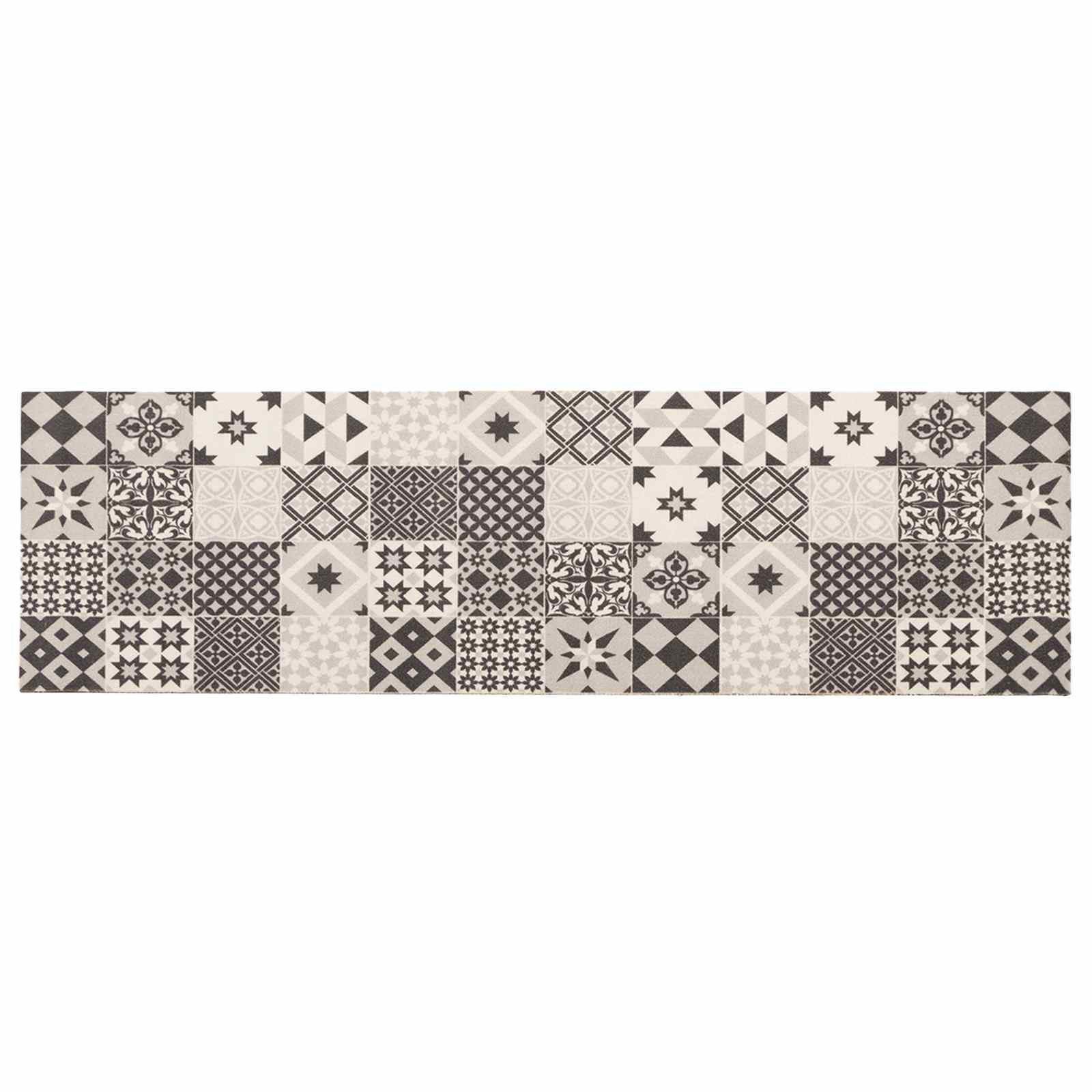 Keuken Vloerkleed grijze mozaïek 180 x 60 cm 100% Polyamide