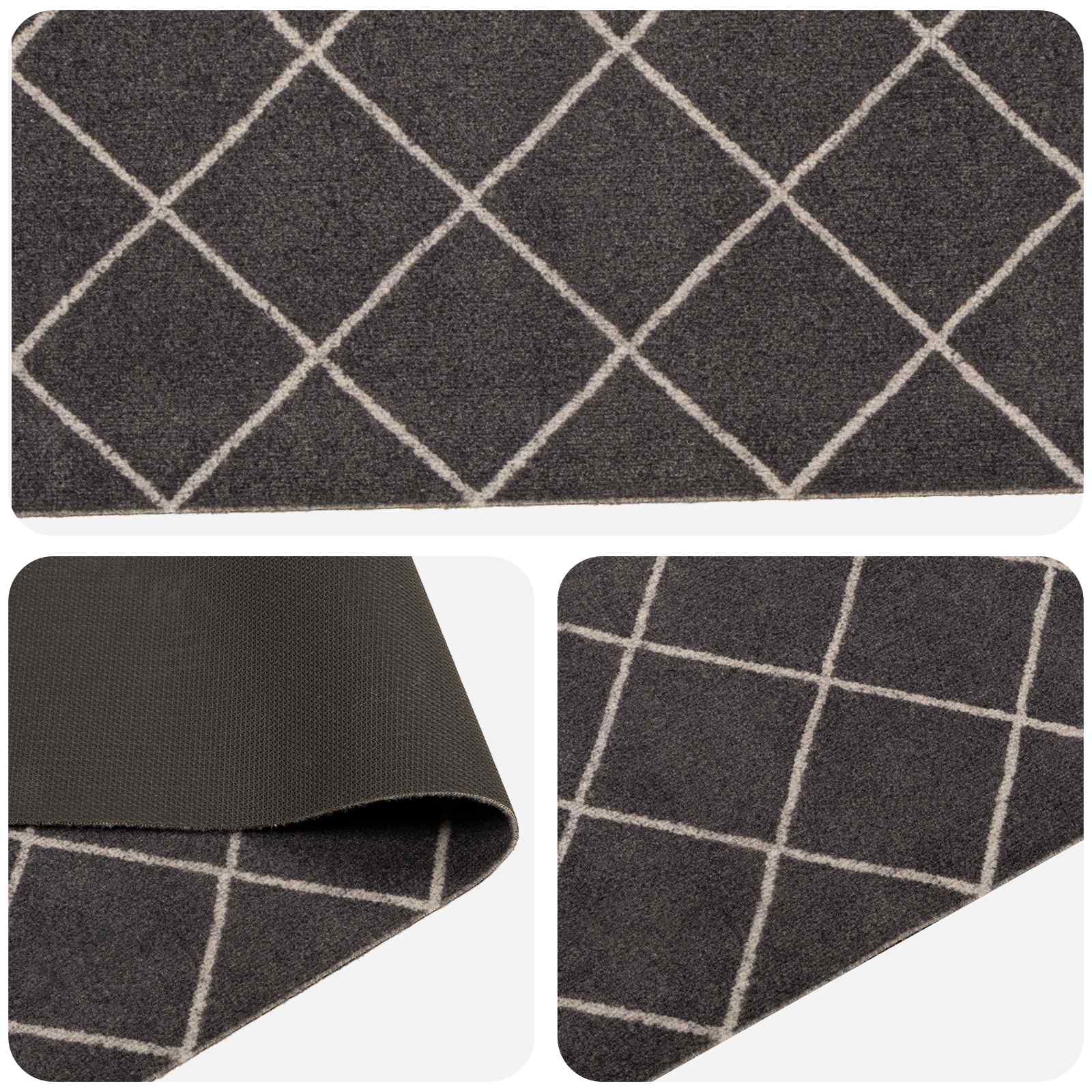 Keuken Vloerkleed Antraciet geruit 180 x 60 cm 100% Polyamide