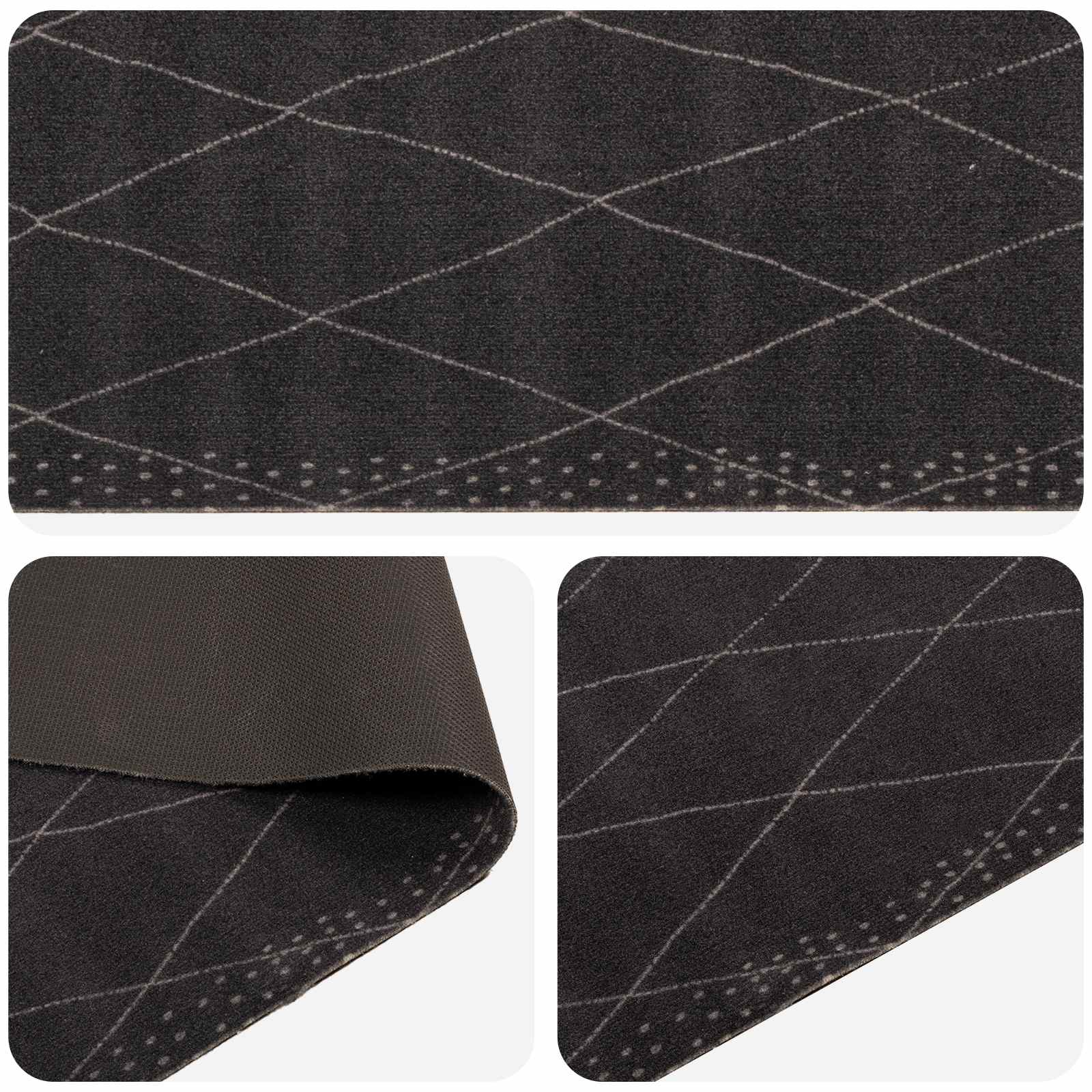Keuken Vloerkleed Antraciet geruit 300 x 60 cm 100% Polyamide