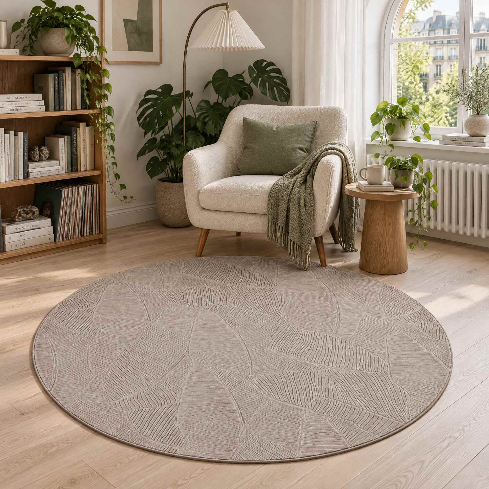 Vloerkleed IZA Beige Ø 160 cm 100% Polyester Laagpolig