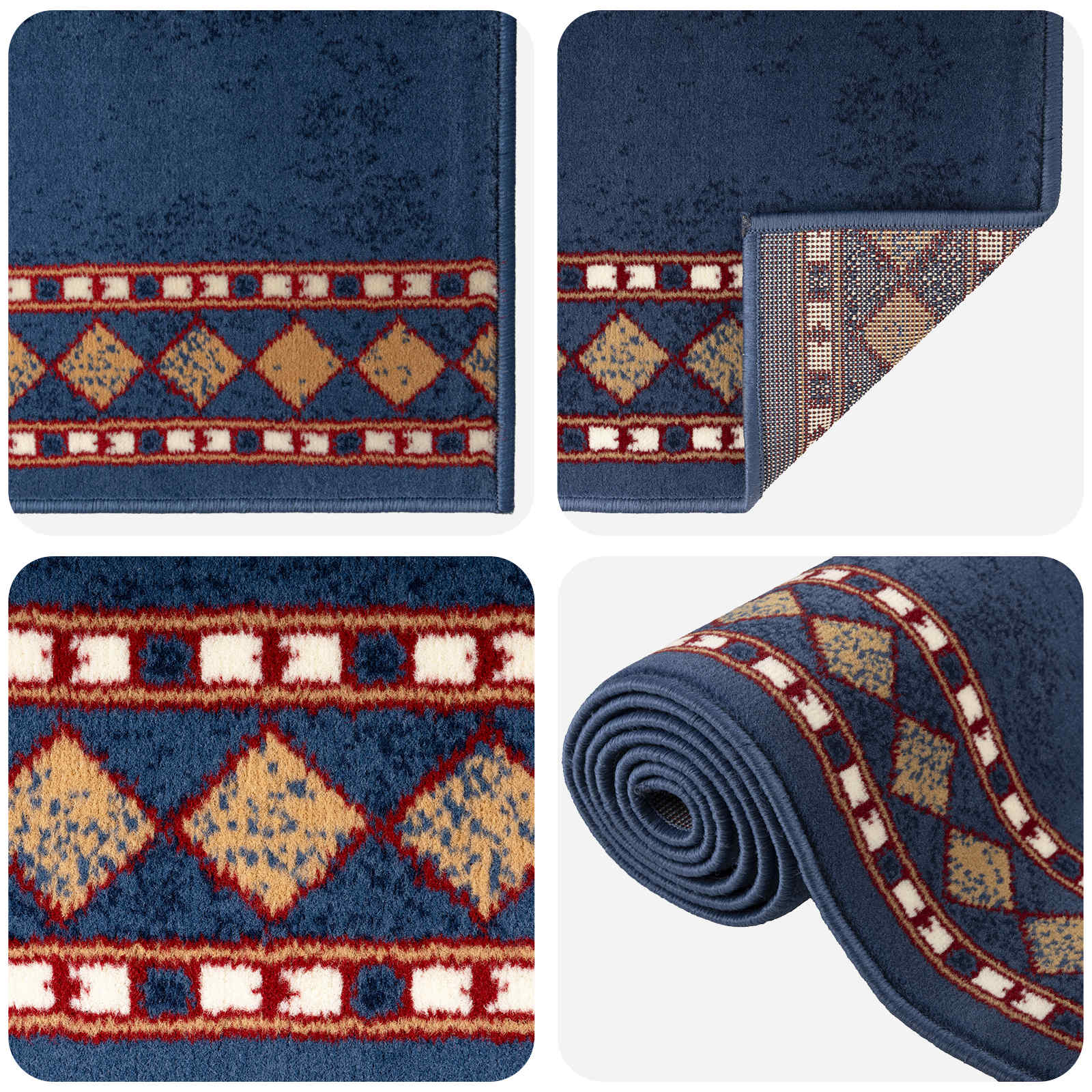 Tapijtloper FLORNES Geweven Blauw Diamanten 67 x 250 cm PP 7 mm