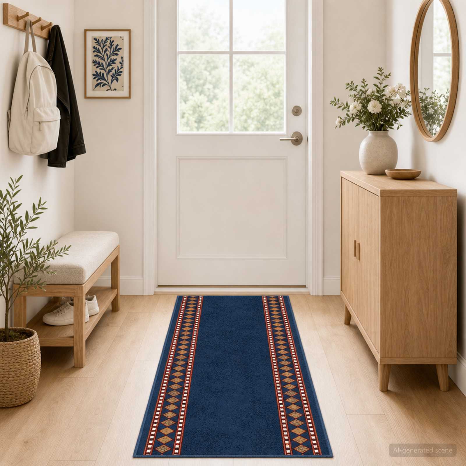 Tapijtloper FLORNES Geweven Blauw Diamanten 67 x 450 cm PP 7 mm