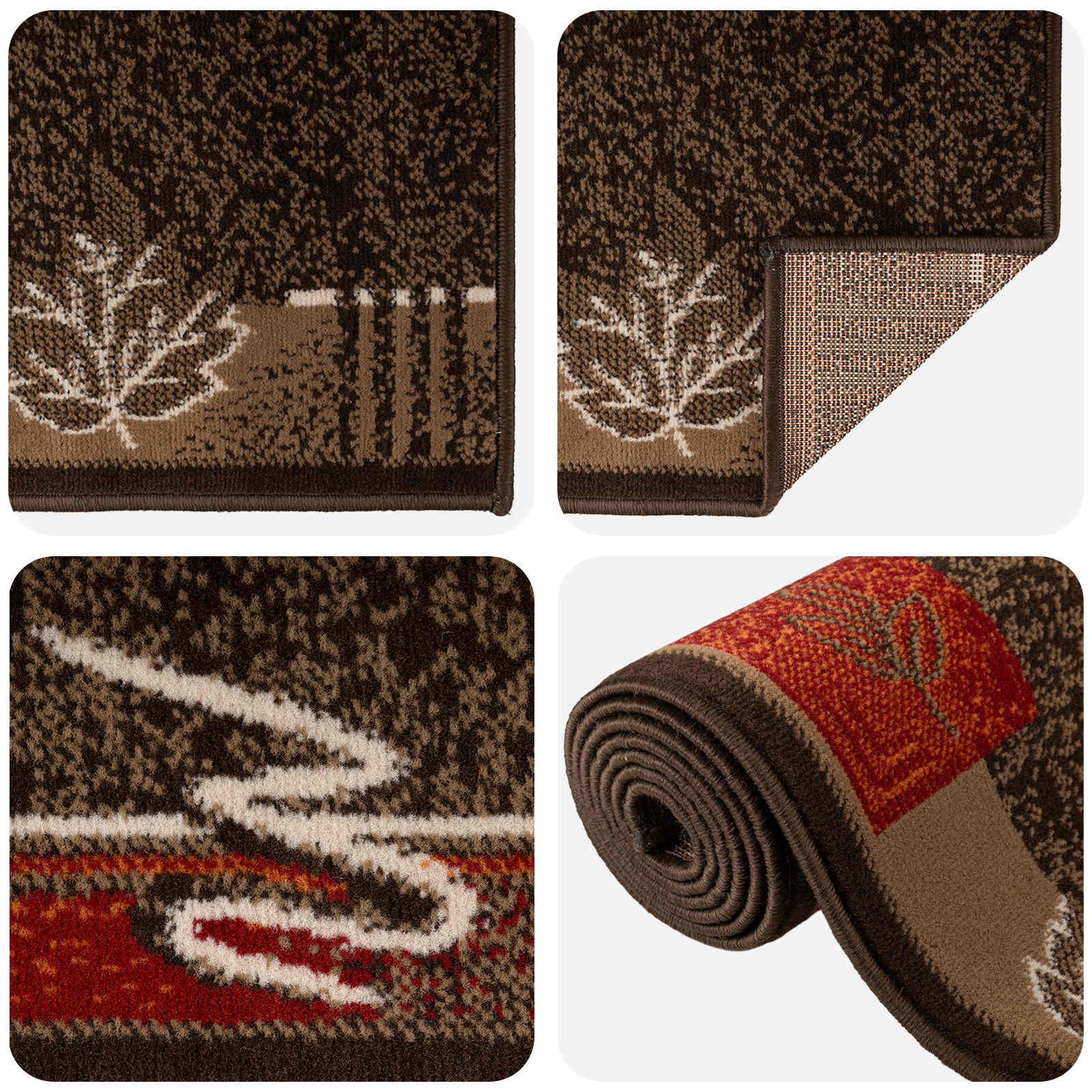 Tapijtloper FLORNES Geweven Bruin Bladeren 67 x 450 cm PP 7 mm