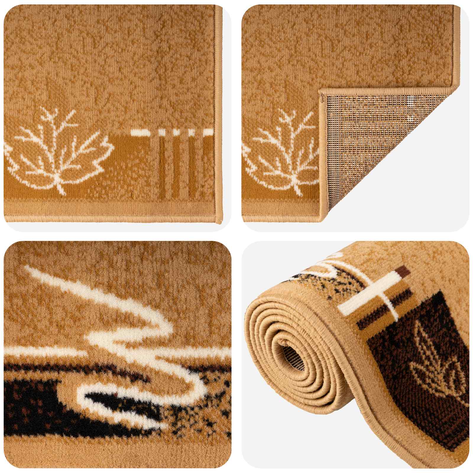 Tapijtloper FLORNES Geweven Ochre Bladeren 100 x 150 cm PP 7 mm