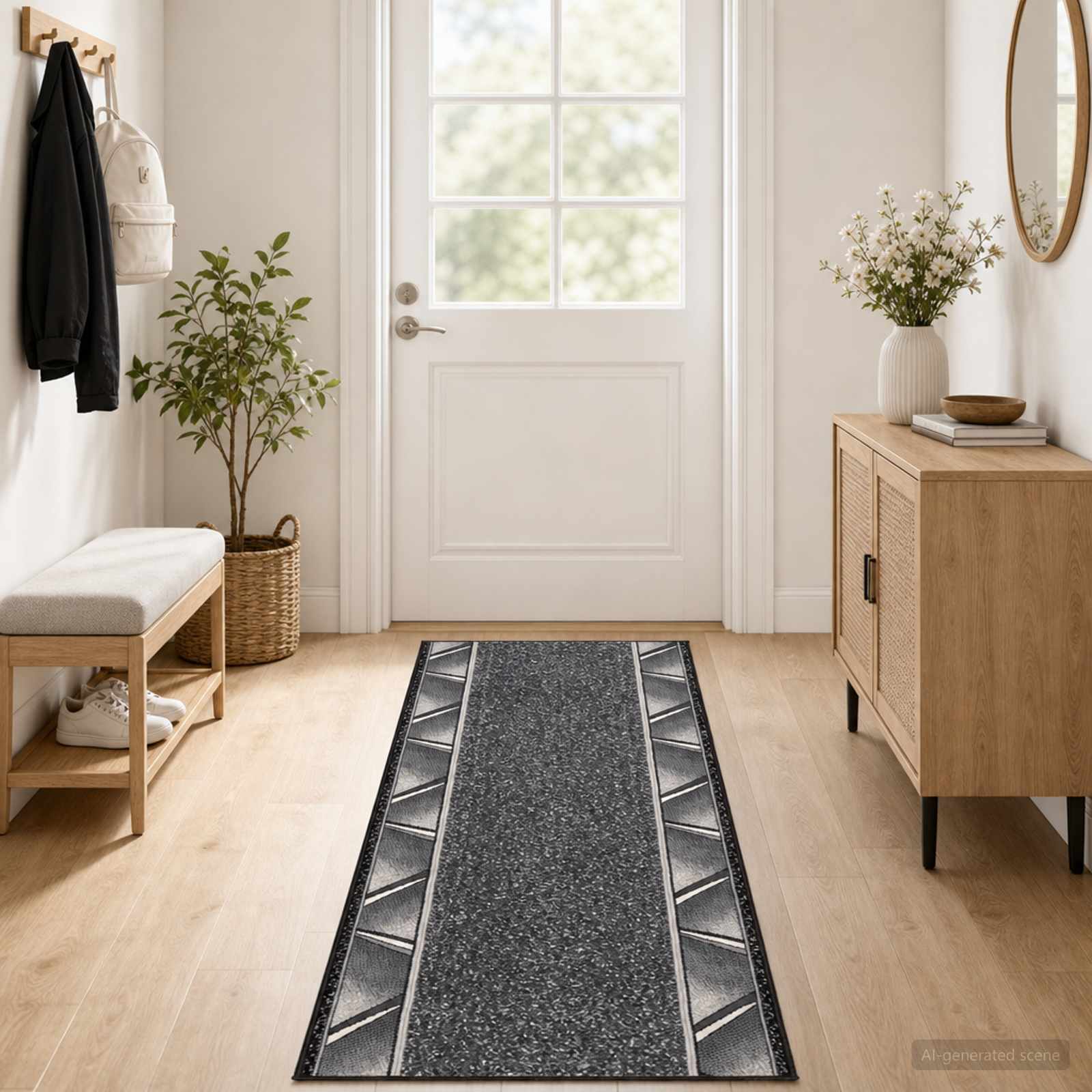 Tapijtloper FLORNES Geweven Grijs Zigzag 67 x 300 cm PP 7 mm