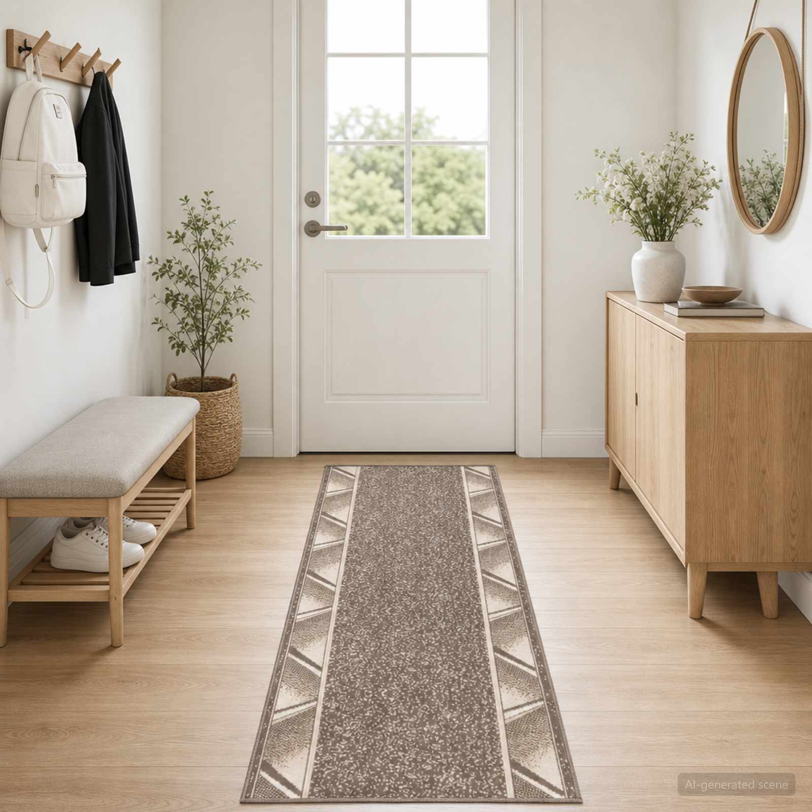 Tapijtloper FLORNES Geweven Taupe Zigzag 80 x 150 cm PP 7 mm