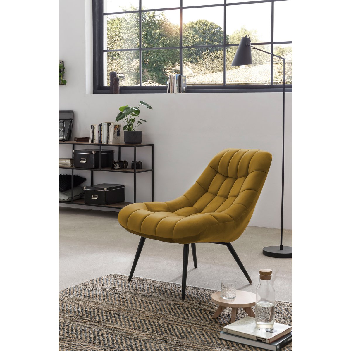 Fauteuil XXL fluweel geel metaal zwart