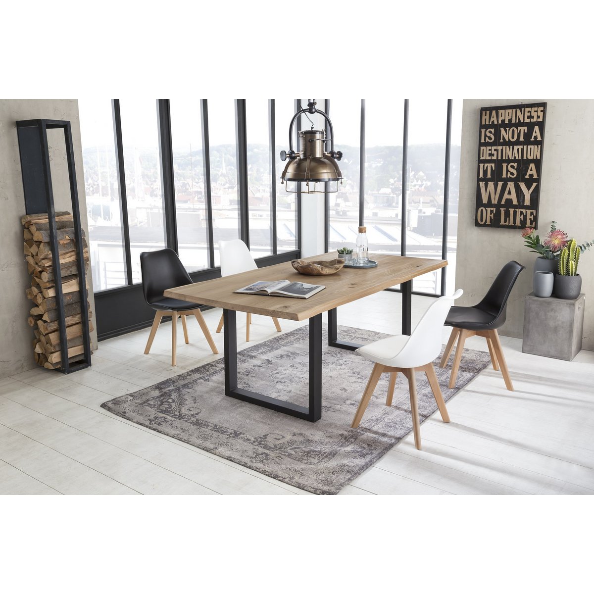 Tafel 180x90 cm, wild eiken, zwart frame