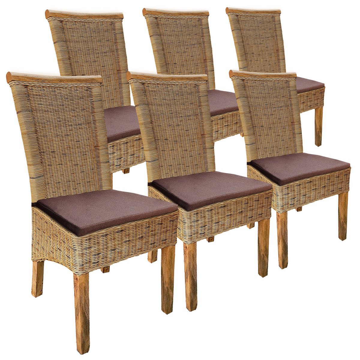 Rotan stoelenset van 6 eetkamerstoelen tabacco Perth rieten stoel rotan stoel duurzaam