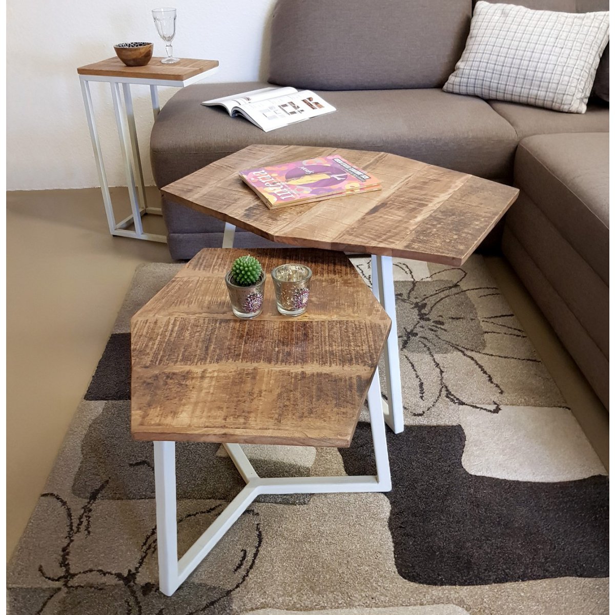 Set van 2 salontafels (6 stuks) 1 pallet woonkamertafel München metalen frame