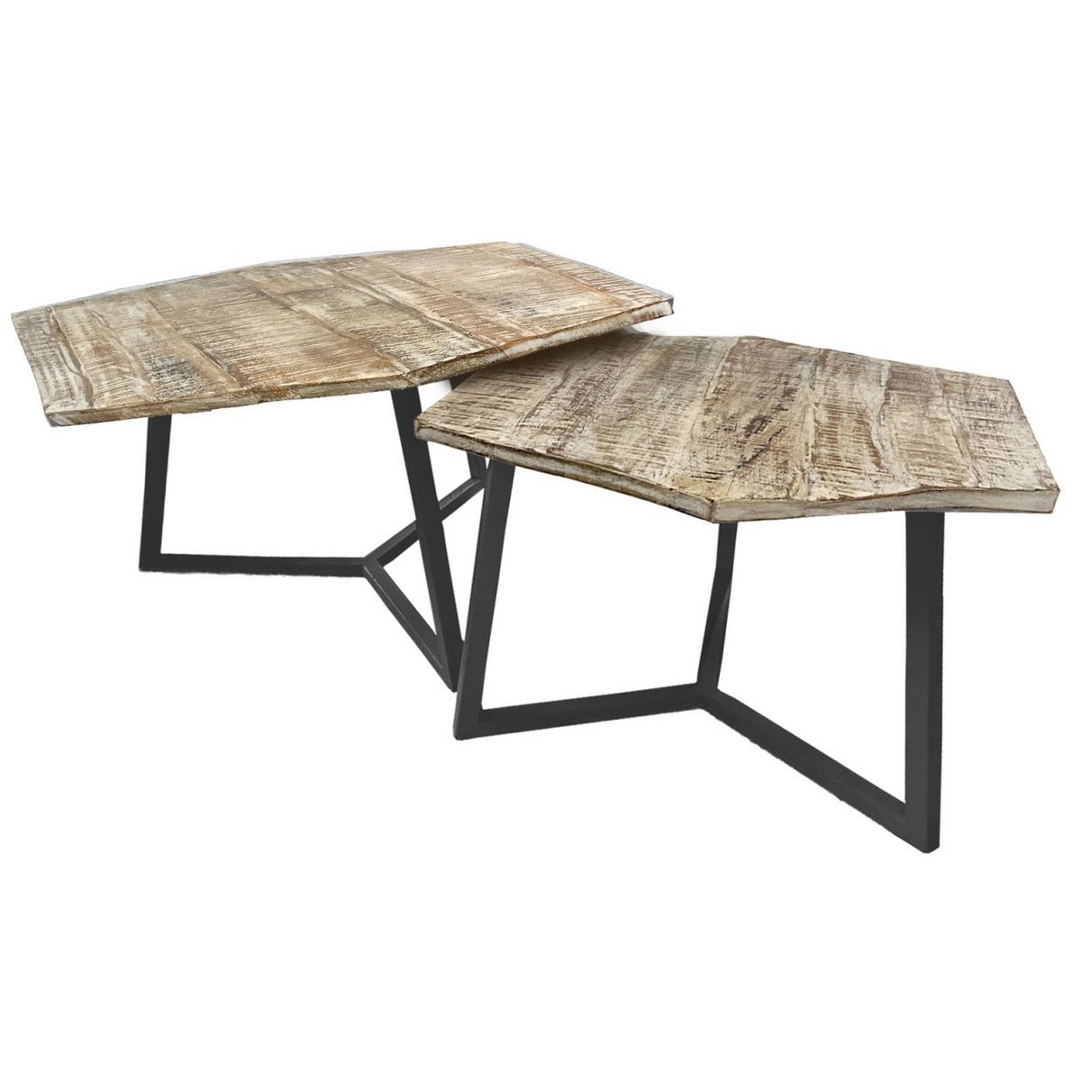 Salontafel set 2-delig woonkamertafel bijzettafel Paris metalen frame zwart wit of antiek zilver